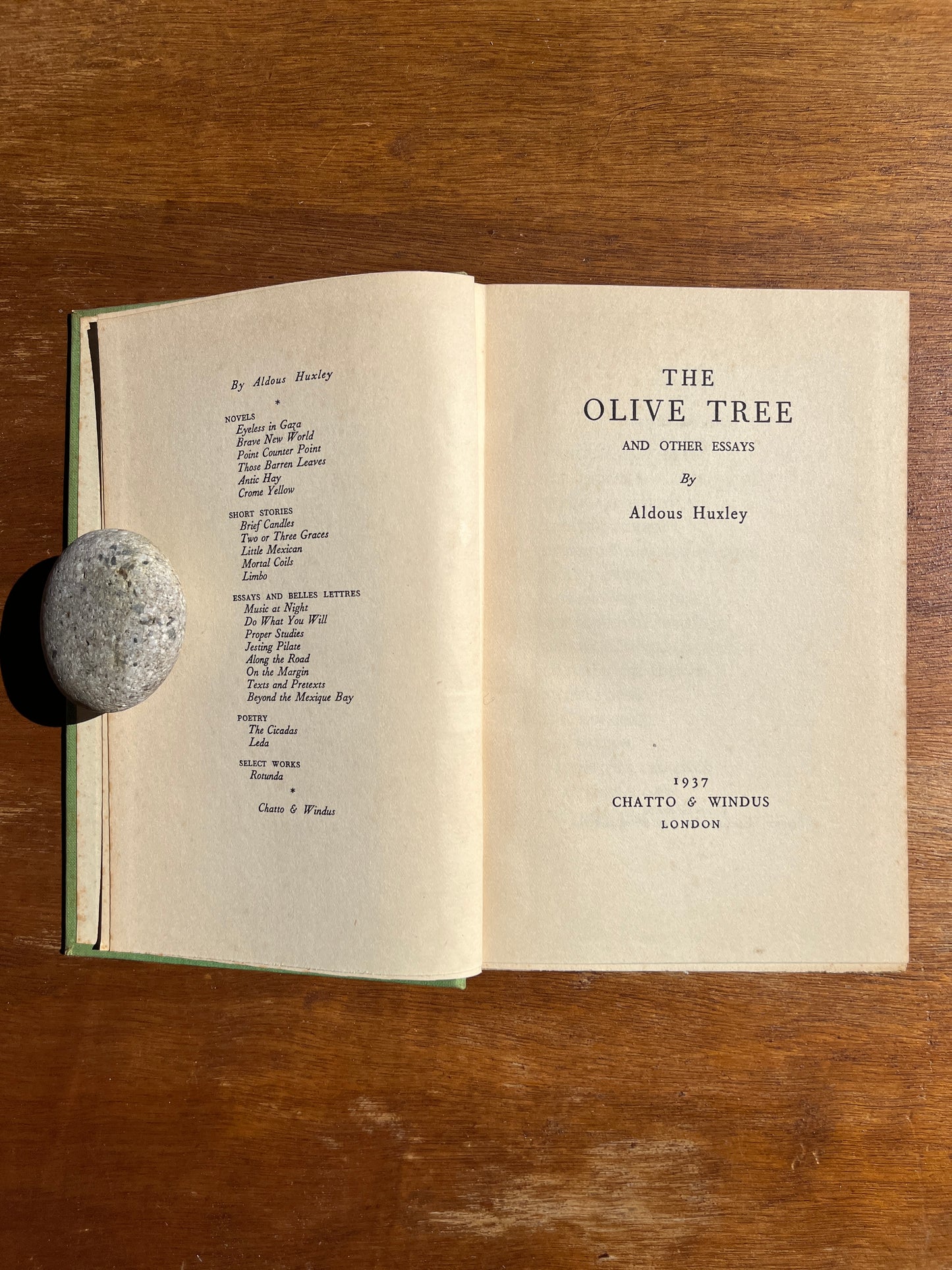 The Olive Tree, Aldous Huxley, First Edition, second impression 1937