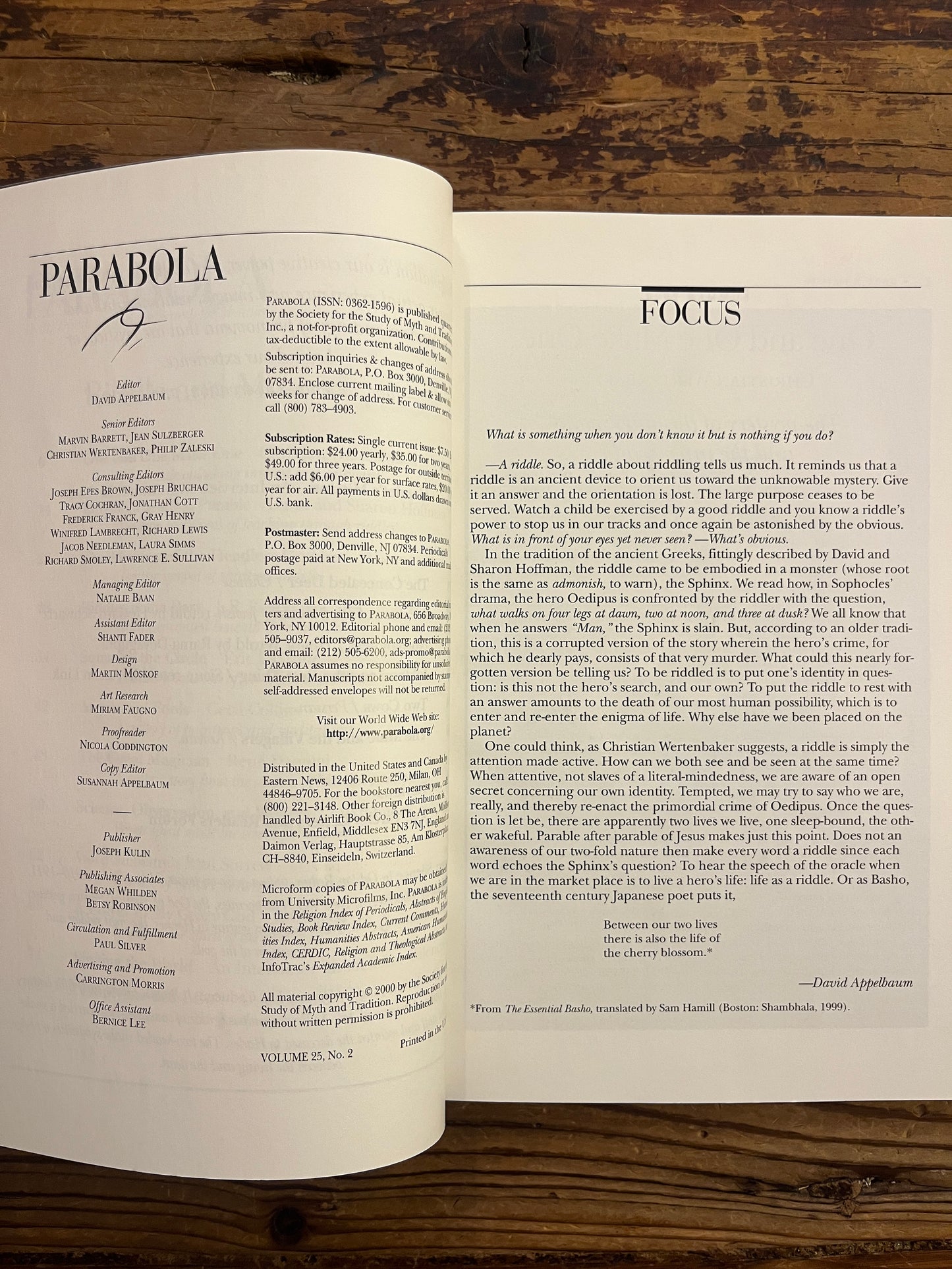 Parabola, Riddle & Mystery, Volume 25, No. 2