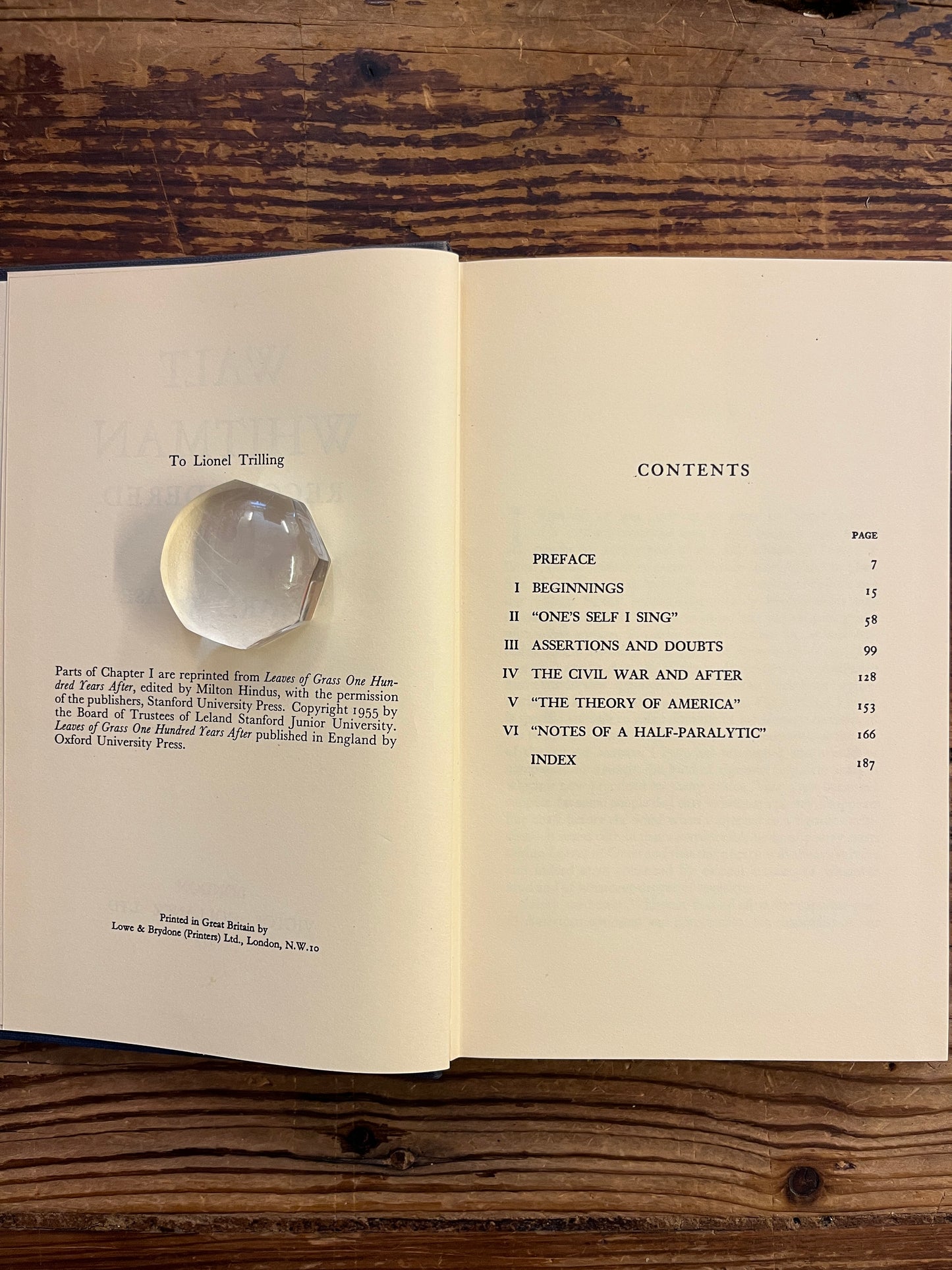 Walt Whitman reconsidered, Richard V. Chase