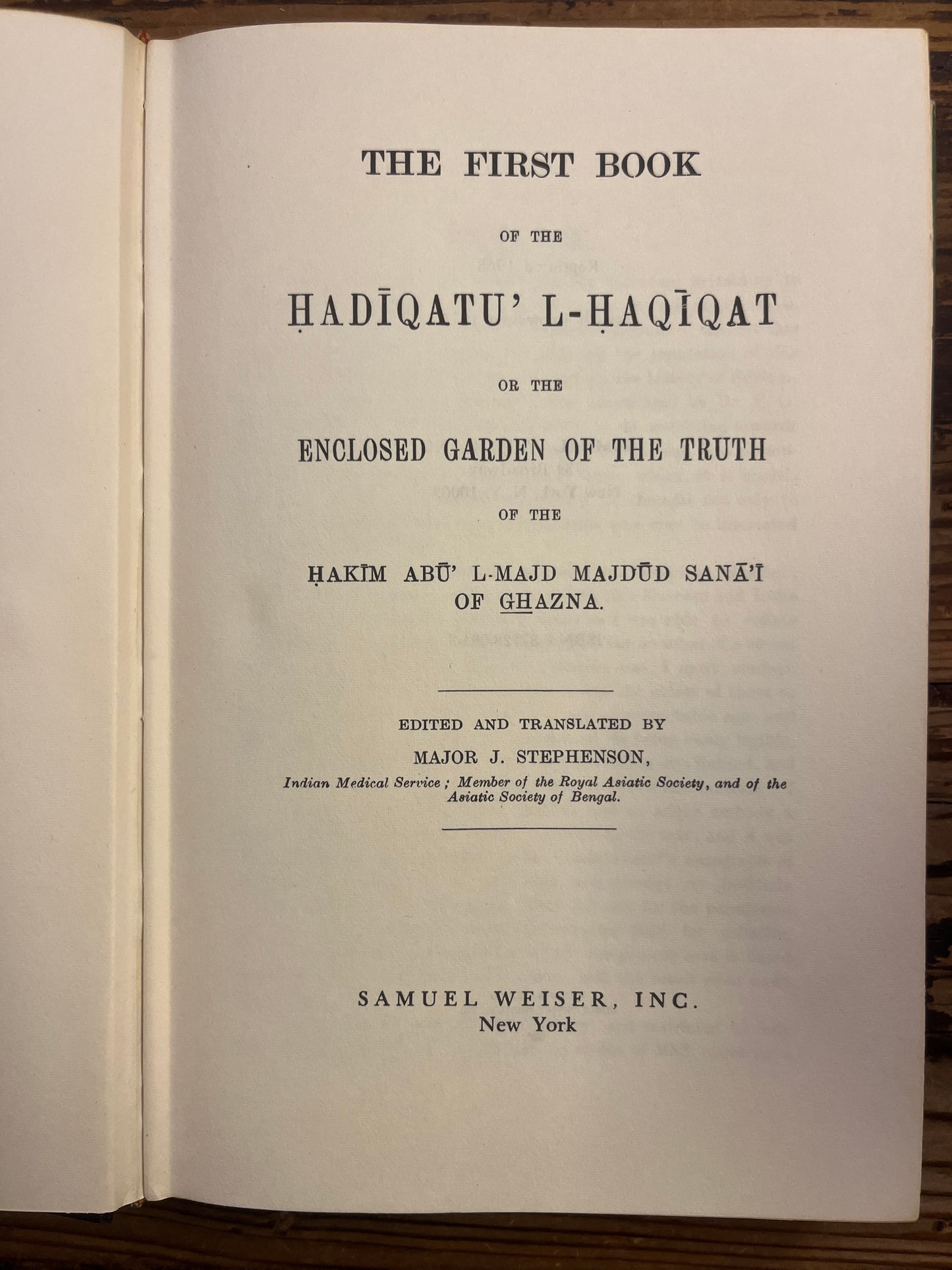 The enclosed garden of the truth, Hakim Abul-Majd Majdūd ibn Ādam Sanā'ī Ghaznavi