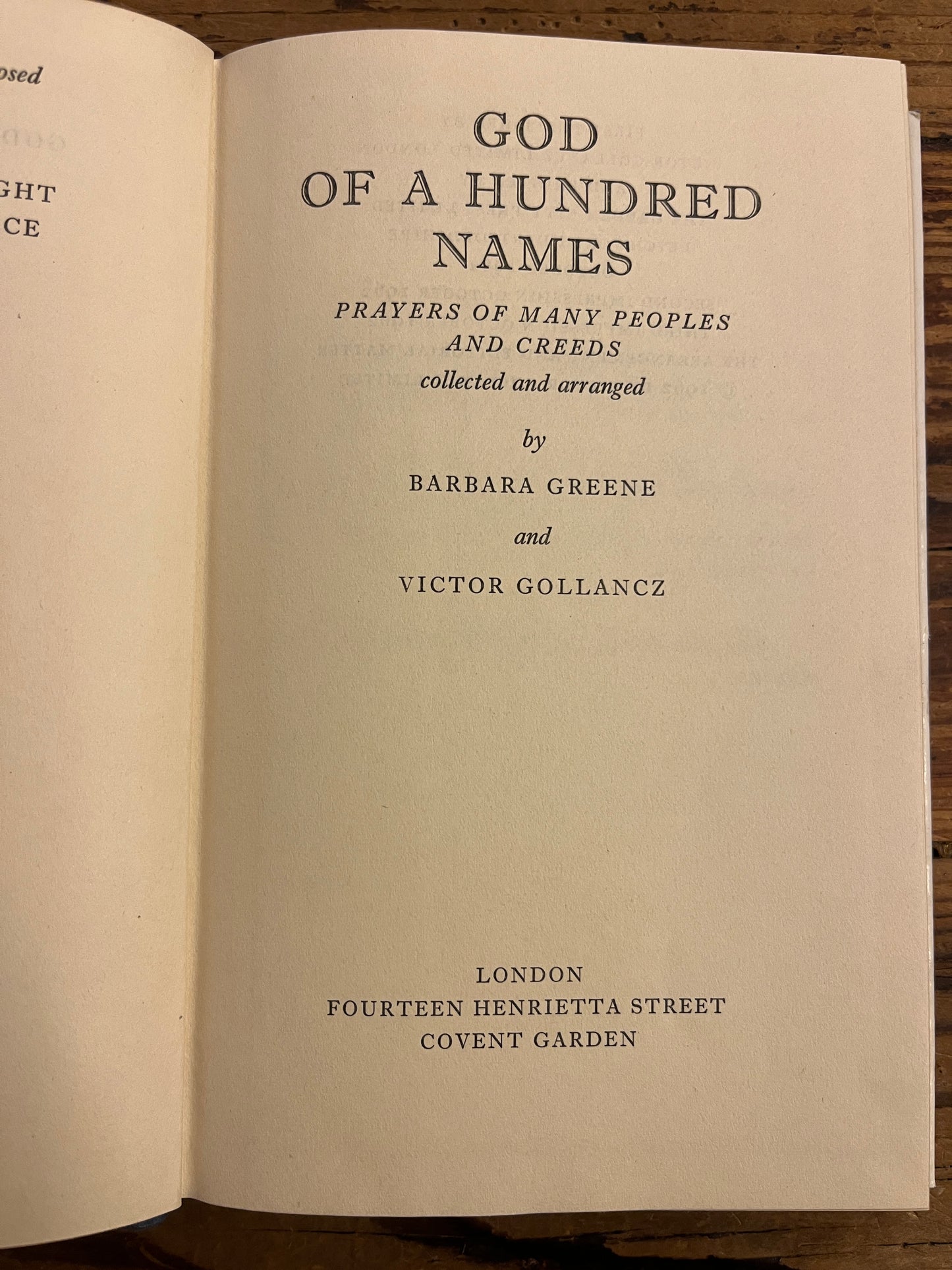God of a hundred names, Barbara Greene and Victor Gollancz