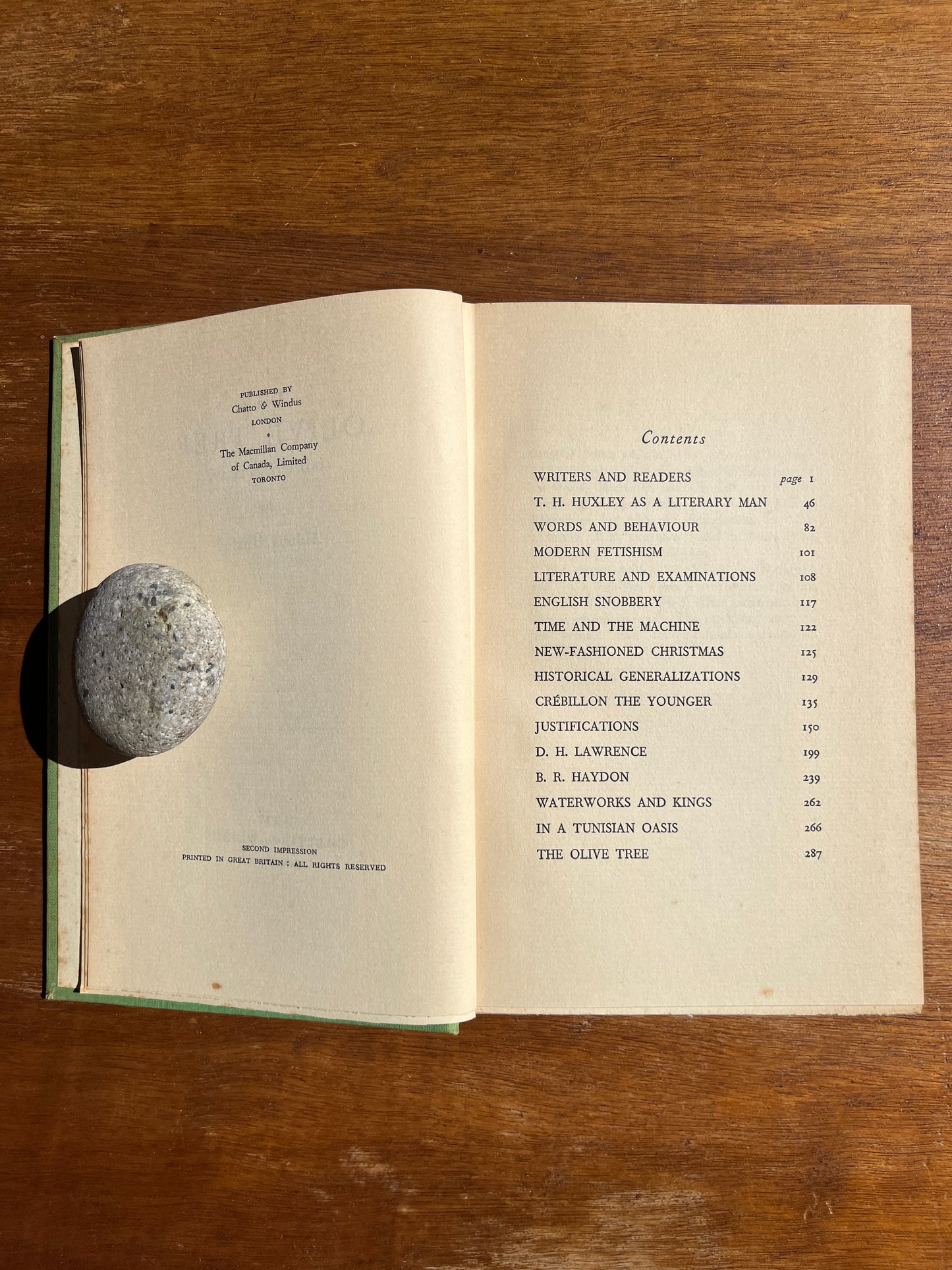 The Olive Tree, Aldous Huxley, First Edition, second impression 1937