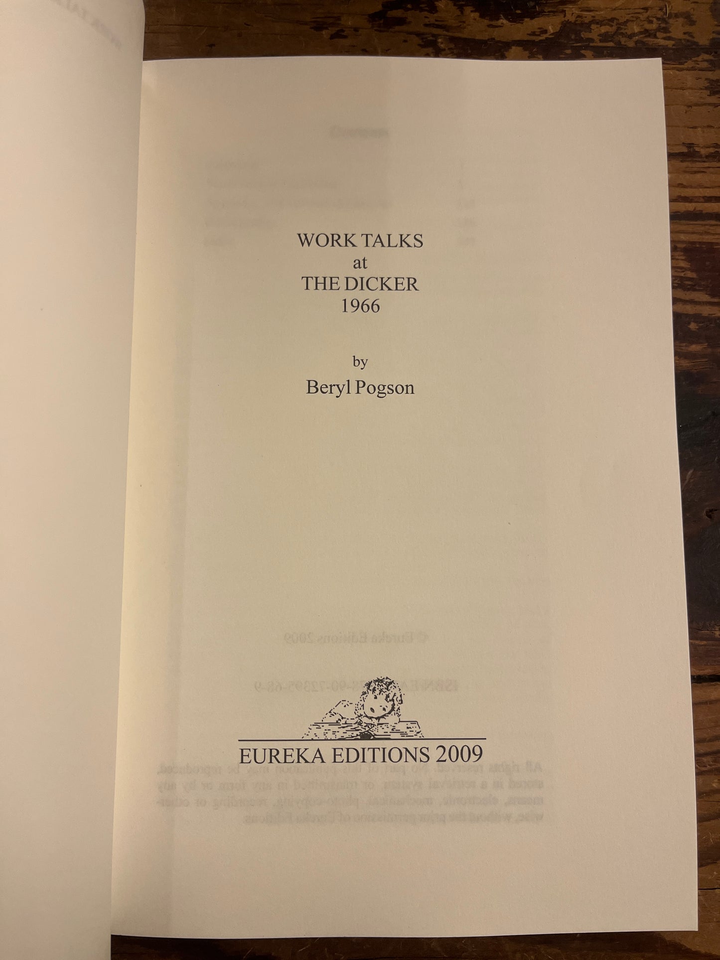 Work talks at the Dicker 1966, Beryl Pogson