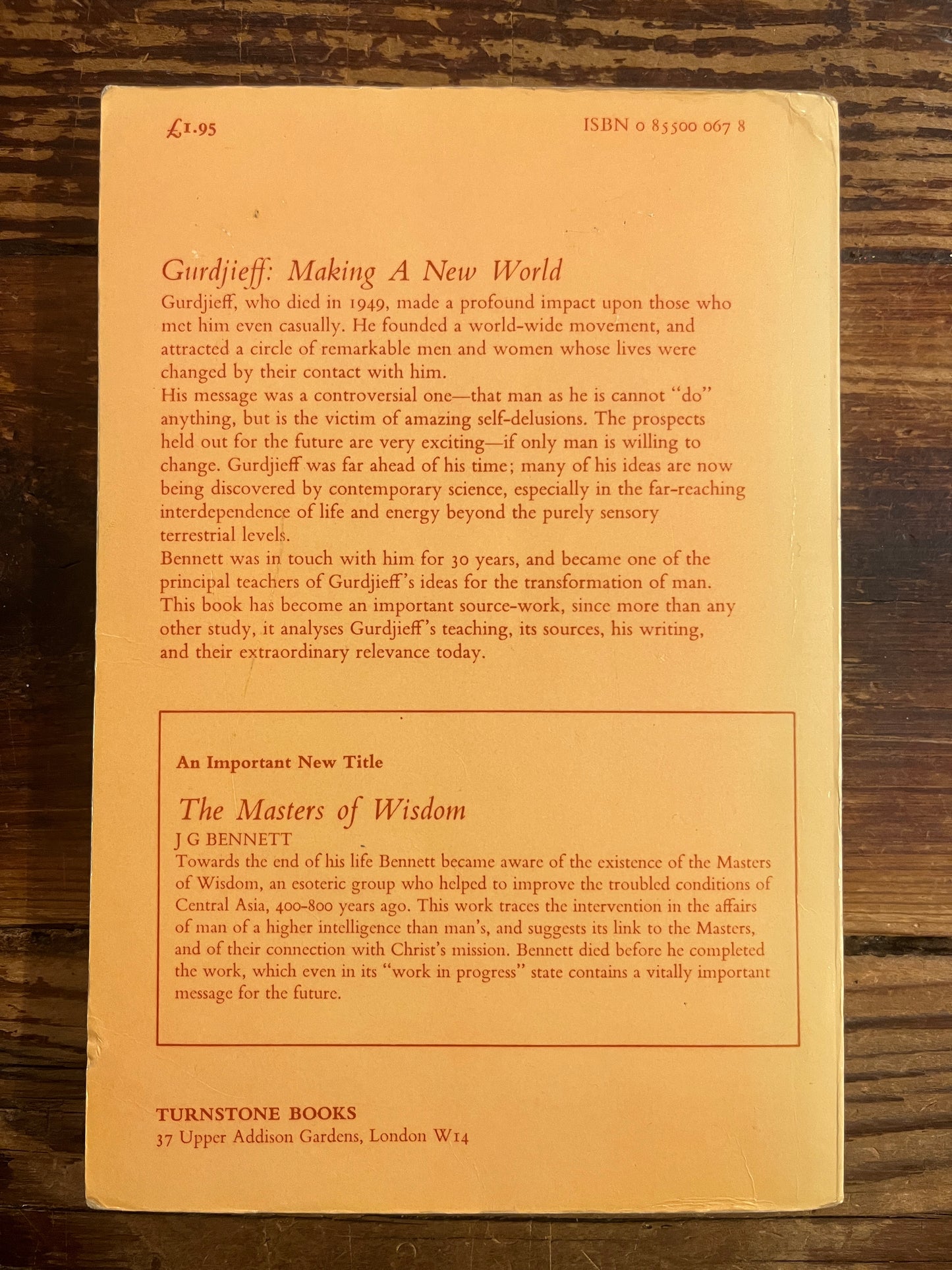 back cover of book titled 'Gurdjieff: Making a New World' by John G. Bennett
