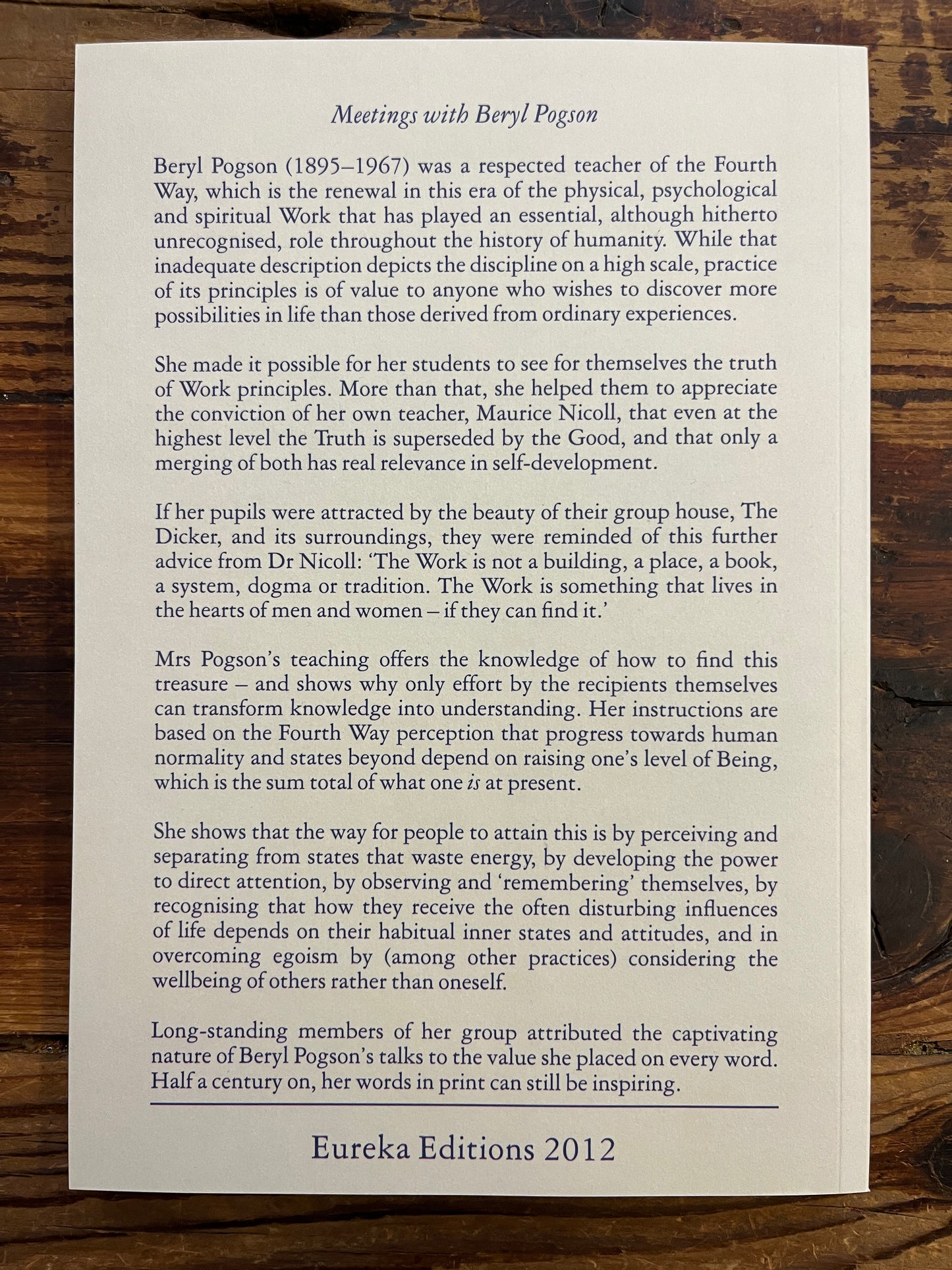 Meetings with Beryl Pogson, A Guide to the Fourth Way, Volume II, Edited by Bob Hunter