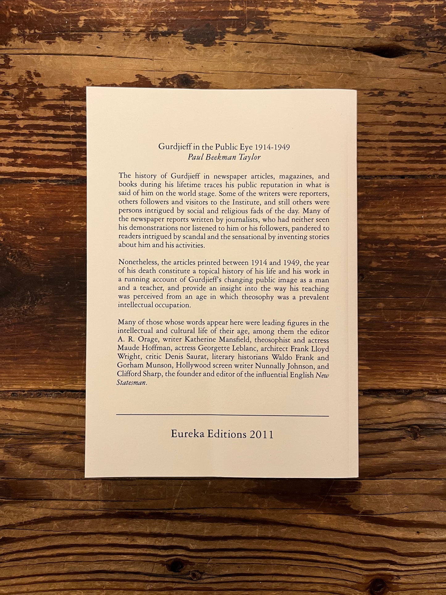 Gurdjieff in the Public Eye 1914-1949 by Paul Beekman Taylor