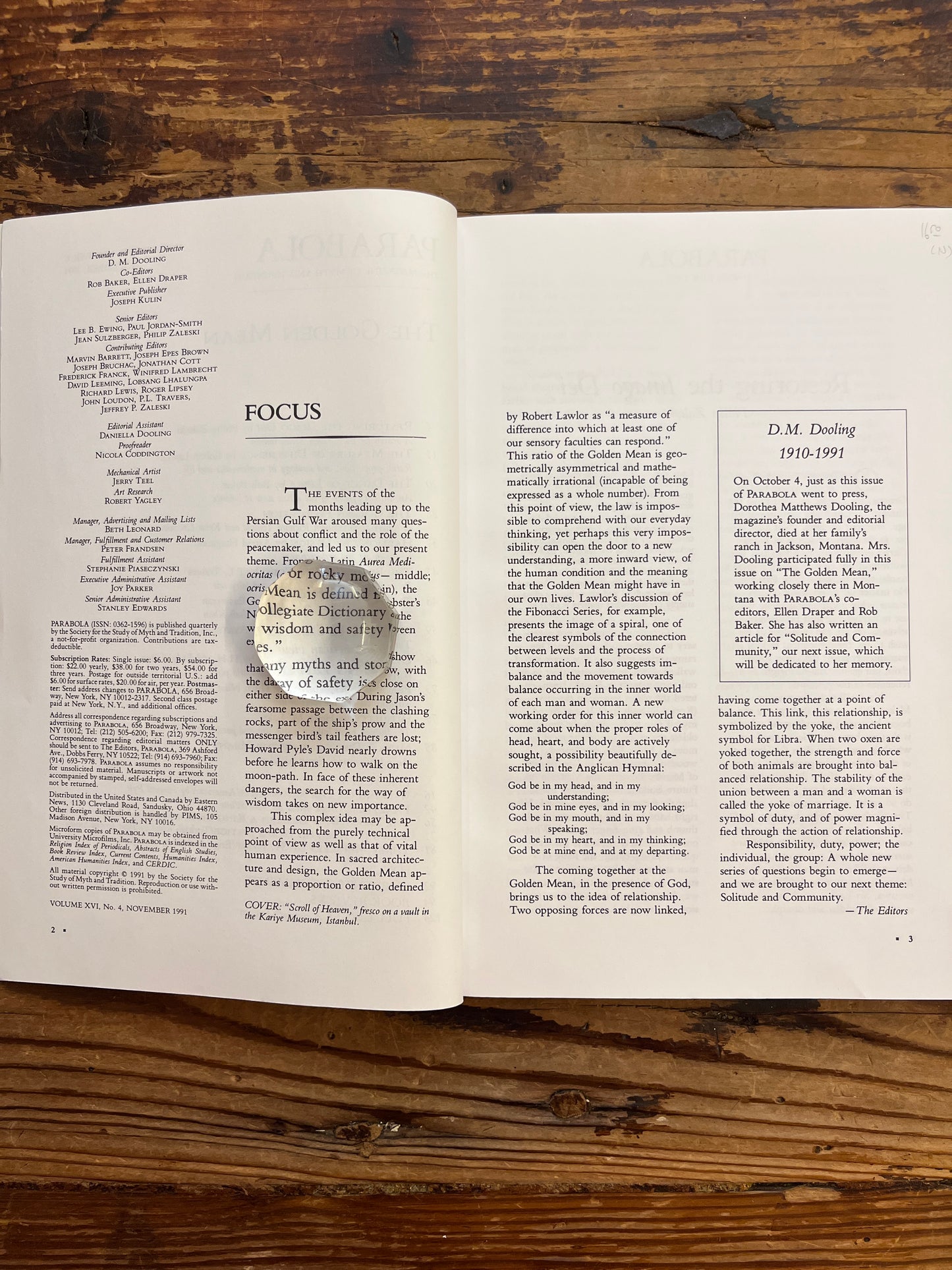 Parabola, The Golden Mean, Volume XVI, Number 4