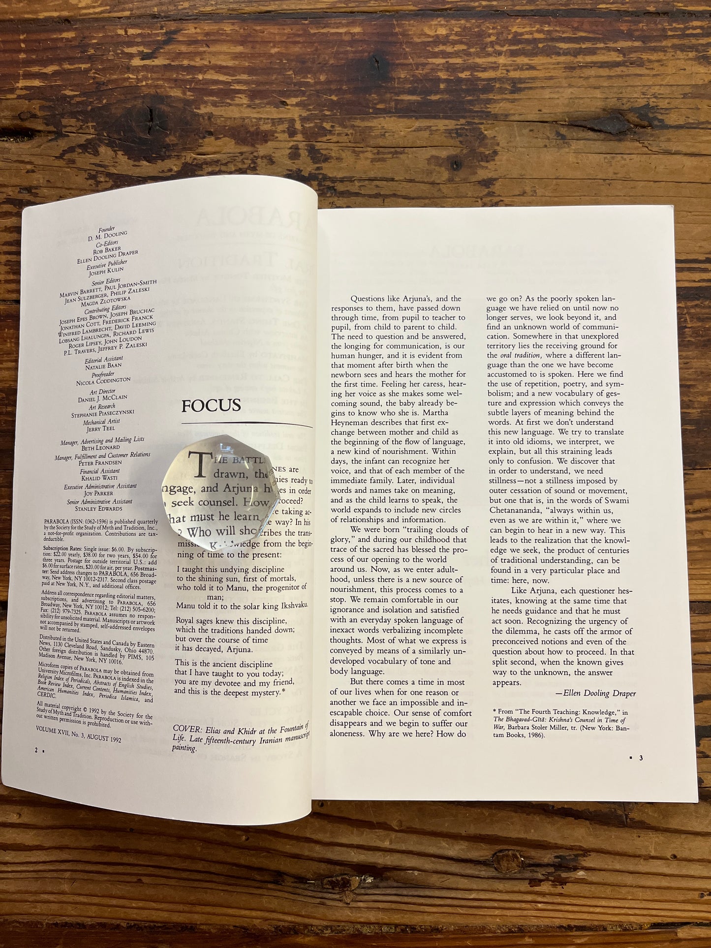 Parabola, The oral tradition, Volume XVII, Number 3