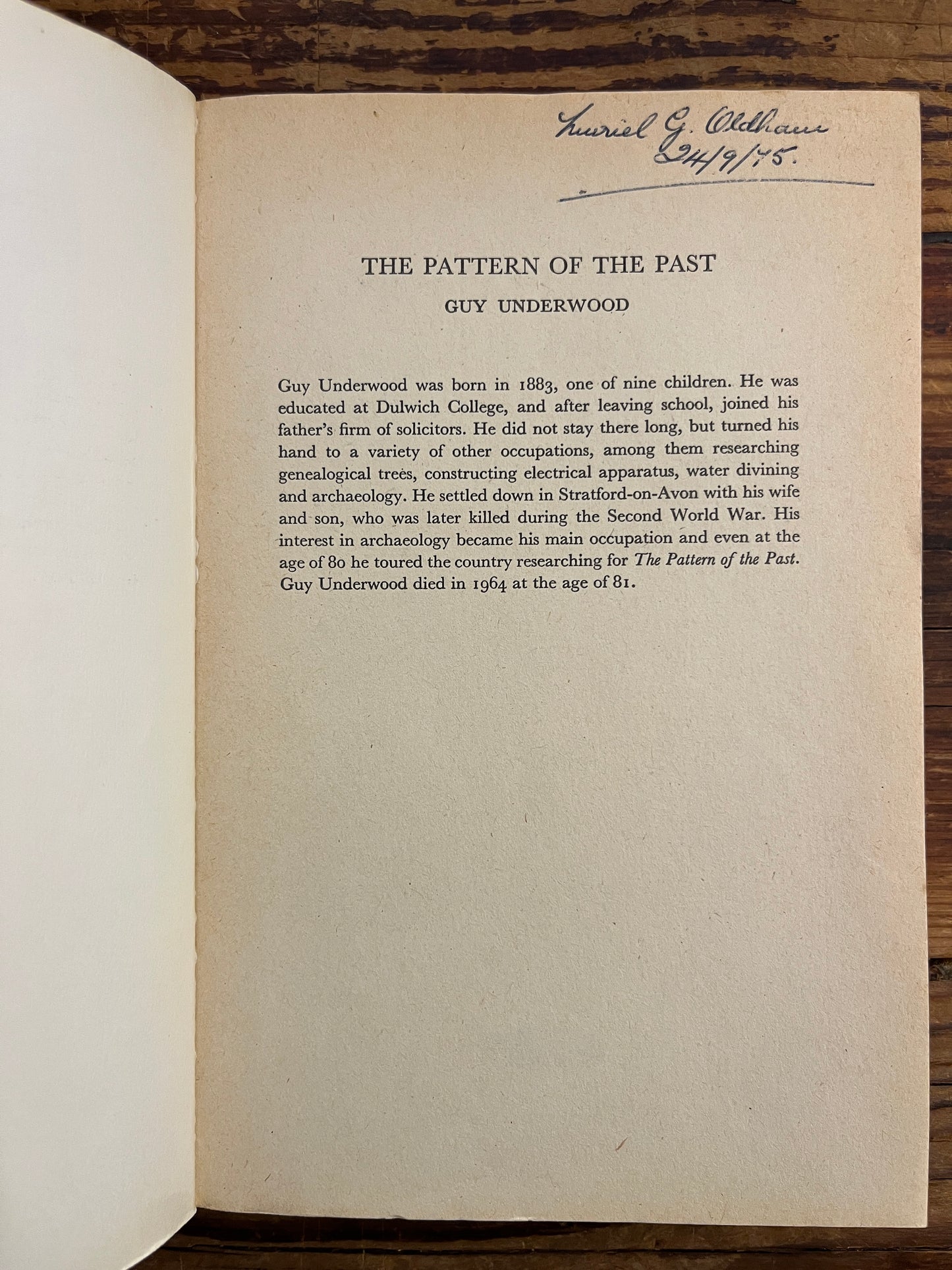The pattern of the past, Guy Underwood