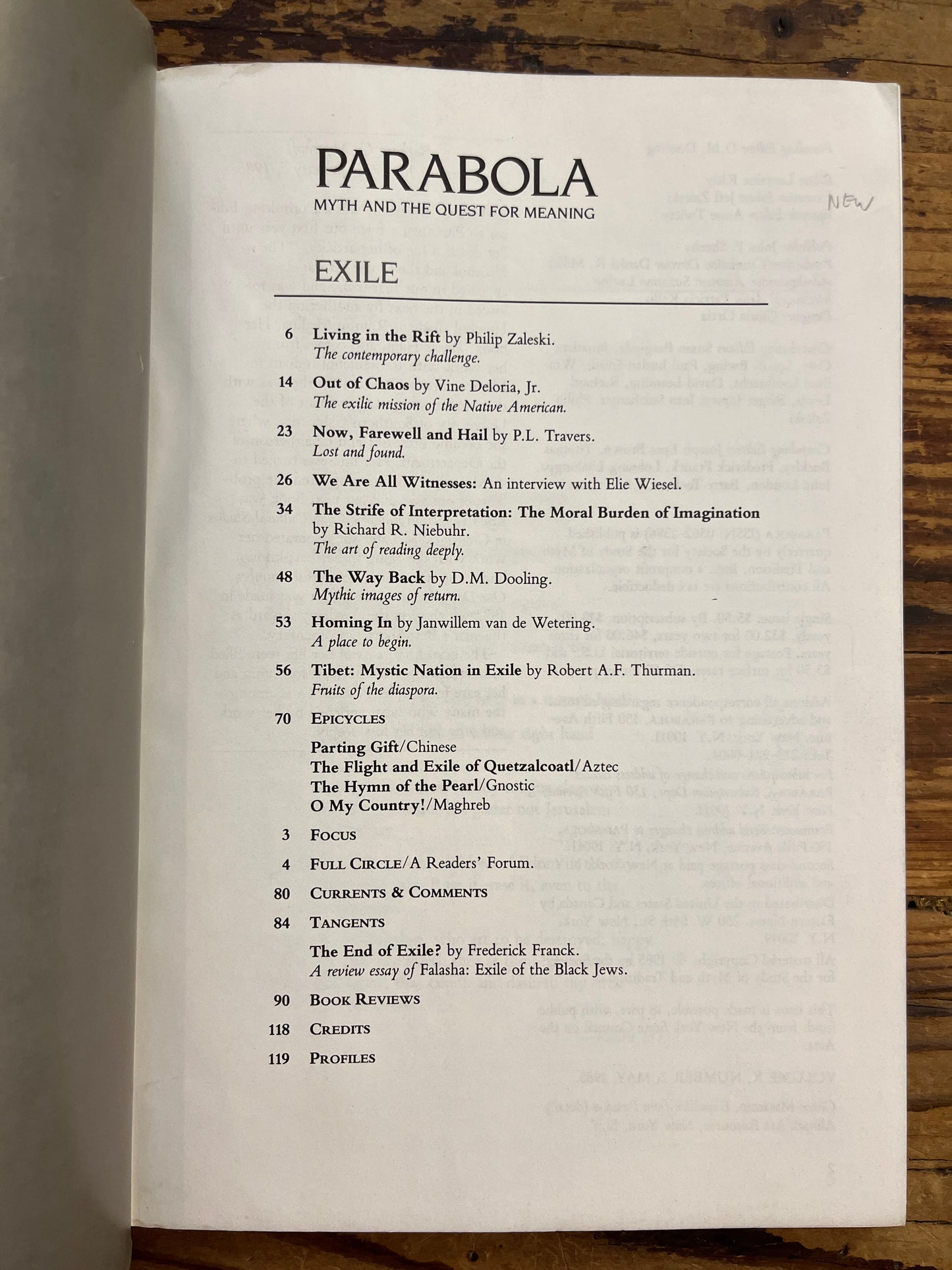 Parabola, Exile, Volume X, Number 2