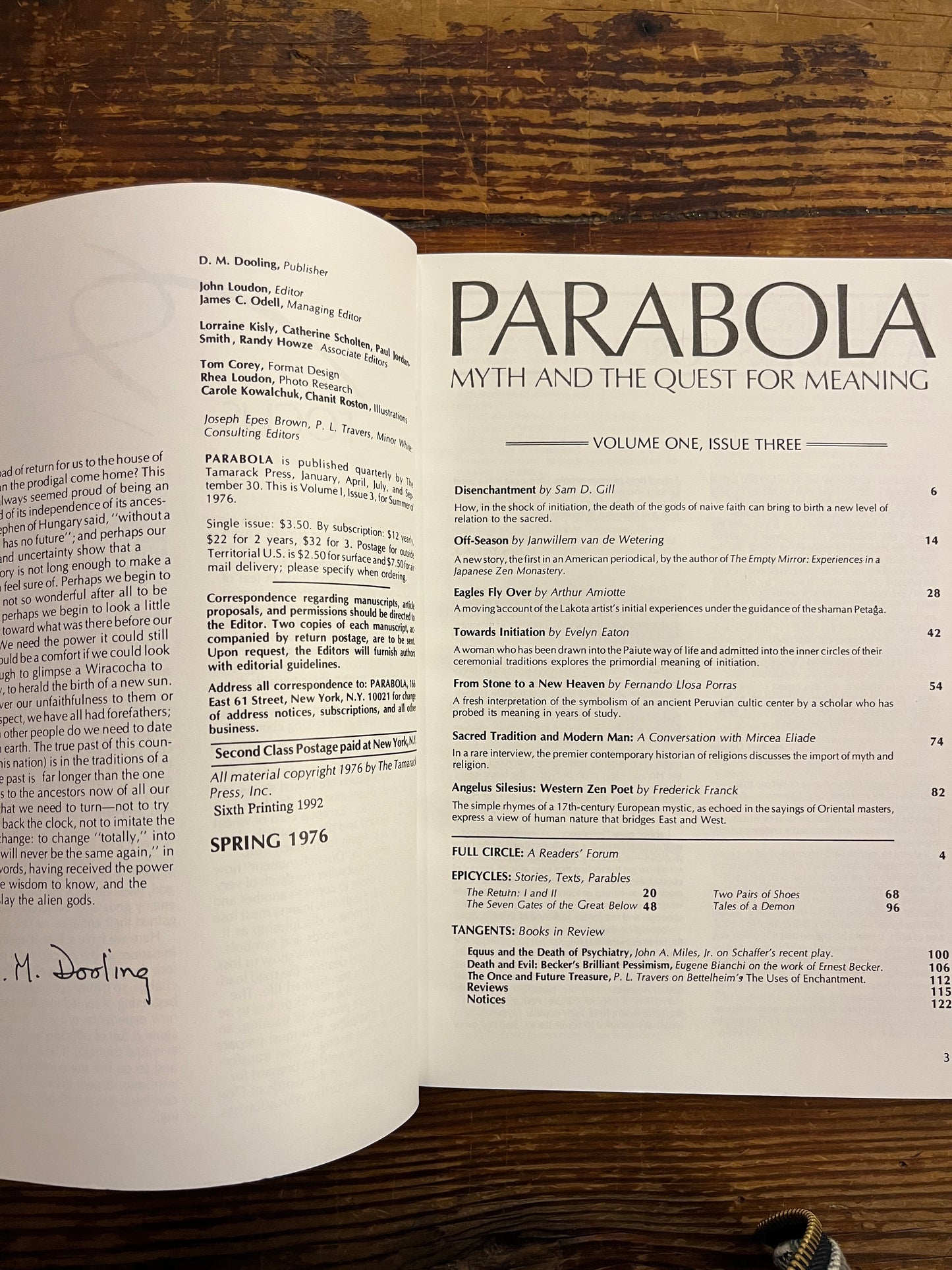 Parabola, Myth and the Quest for meaning, Volume One, Issue 3, Summer 1976