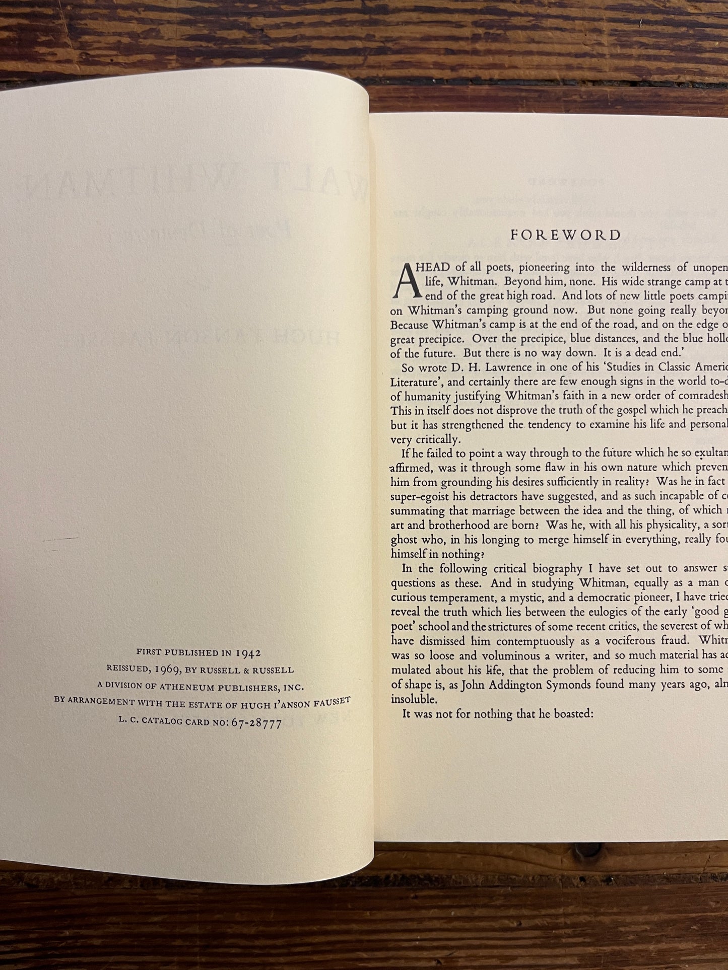 Walt Whitman: Poet of Democracy, Hugh I'Anson Fausset