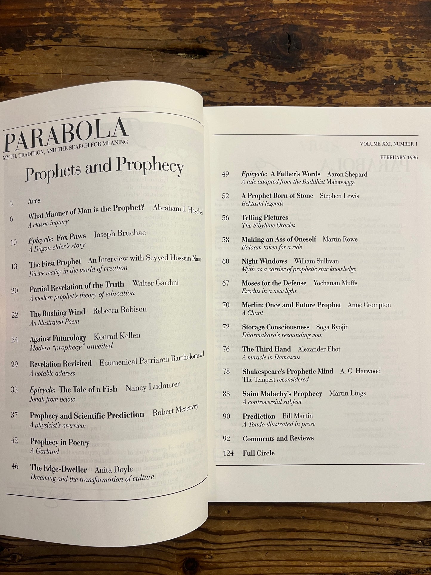 Parabola, prophets and prophecy, Volume XXI, No. 1