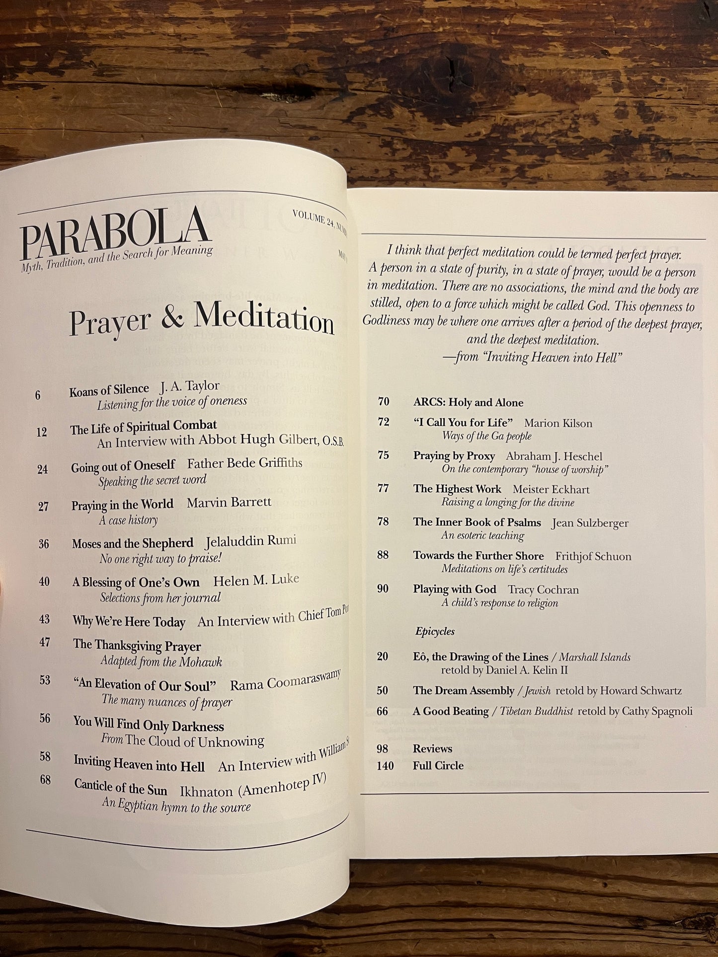 Parabola, Prayer and Meditation, Volume 24, No. 2
