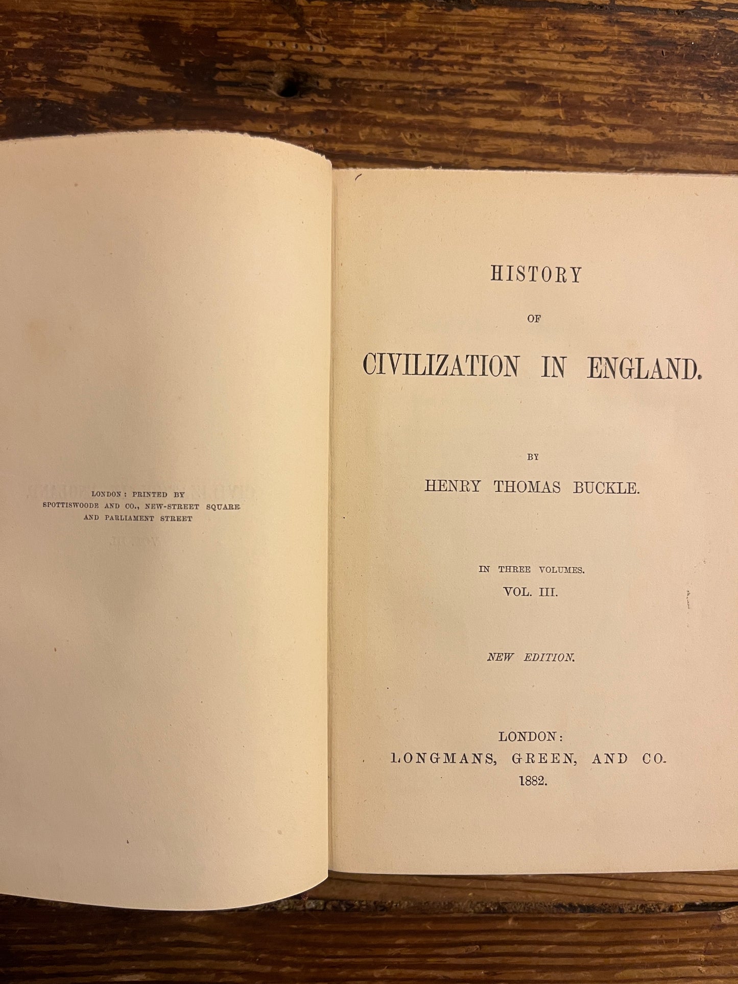 Buckle’s history of civilization in England, 3 volumes set, 1882