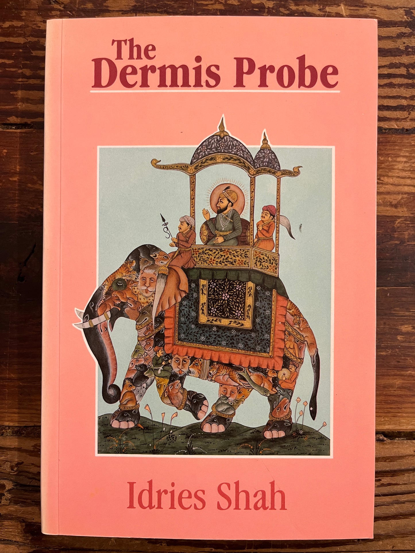 Book cover of 'The Dernis Probe' by Idries Shah on a wooden surface