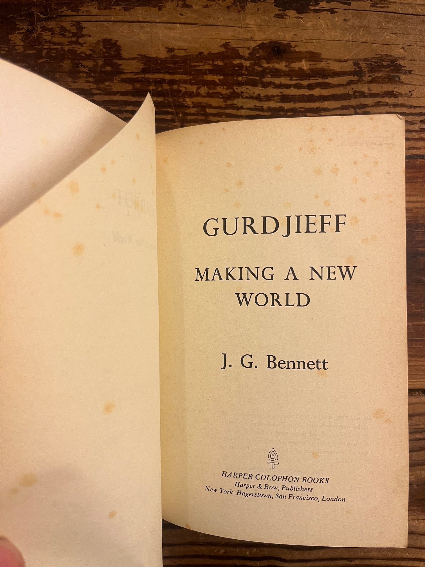 Open book titled 'Gurdjieff: Making a New World' by John G. Bennett
