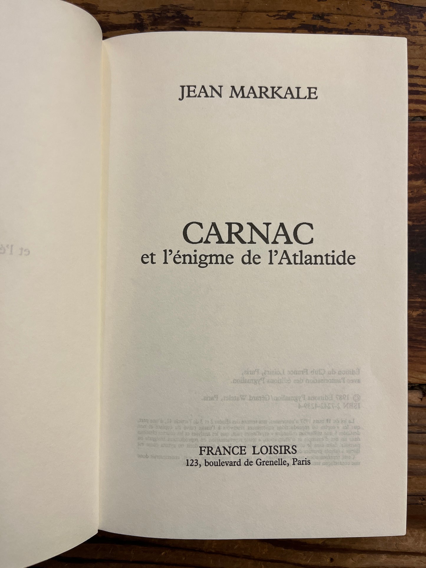 Carnac et l’énigme de l’Atlantide, Jean Markale
