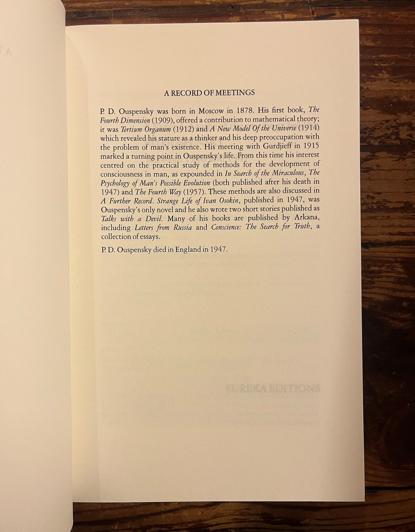 A record of meetings, PD Ouspensky