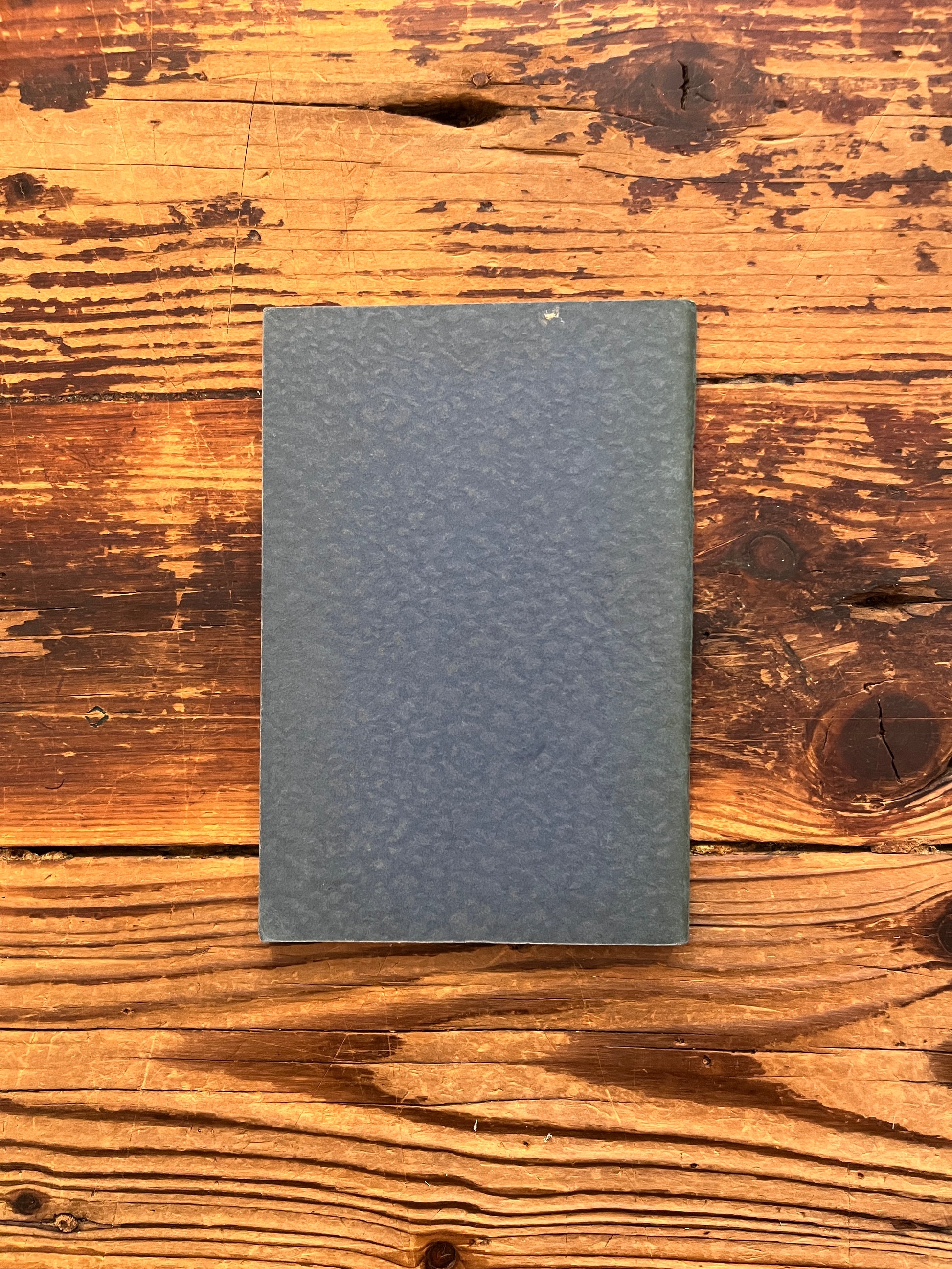 Back cover of booklet with the title 'Death and After' by Minnie B. Theobald on a wooden surface 