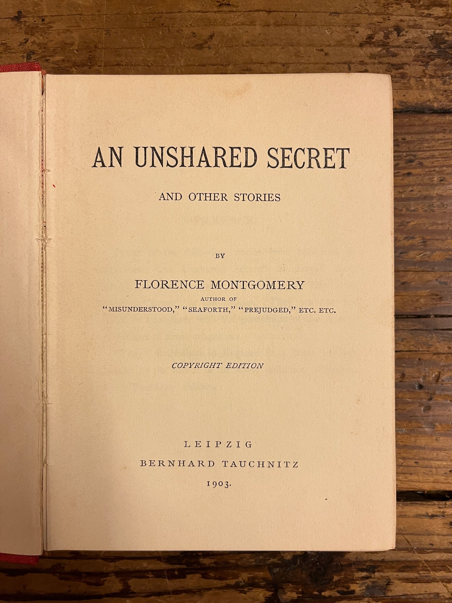 title page of the book "an unshared secret"