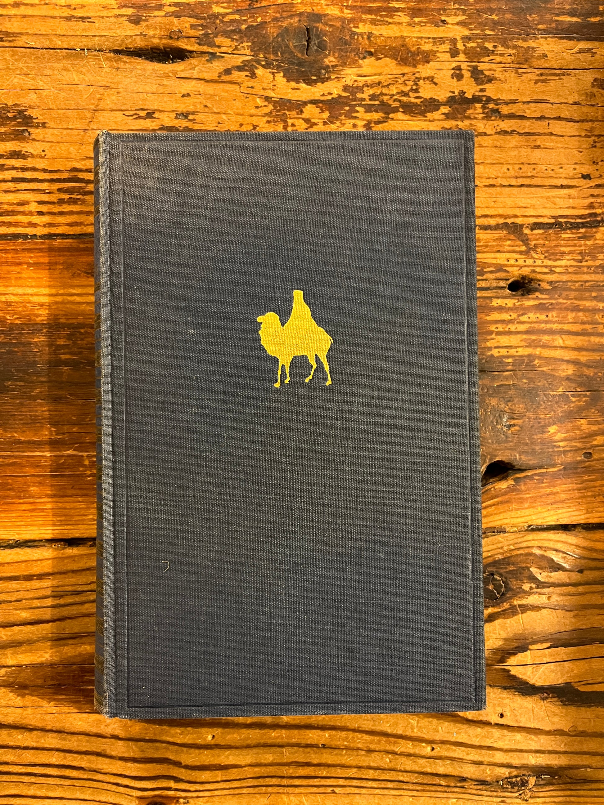 Voorkant van boek met de titel 'de roep der woestijn' op een houten achtergrond 