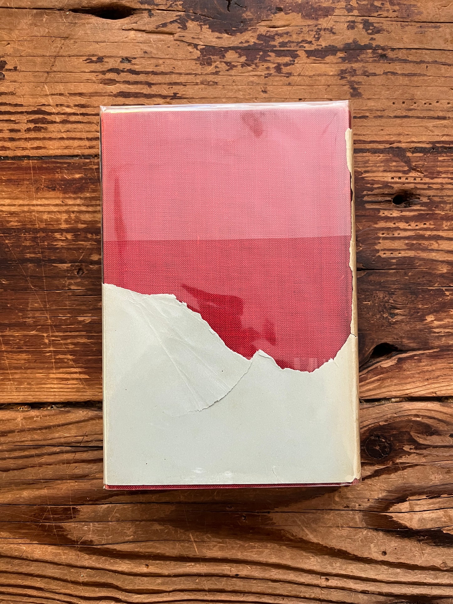 Back cover of book titled 'The Triple Ply of Life' by Minnie E. Theobald on a wooden surface