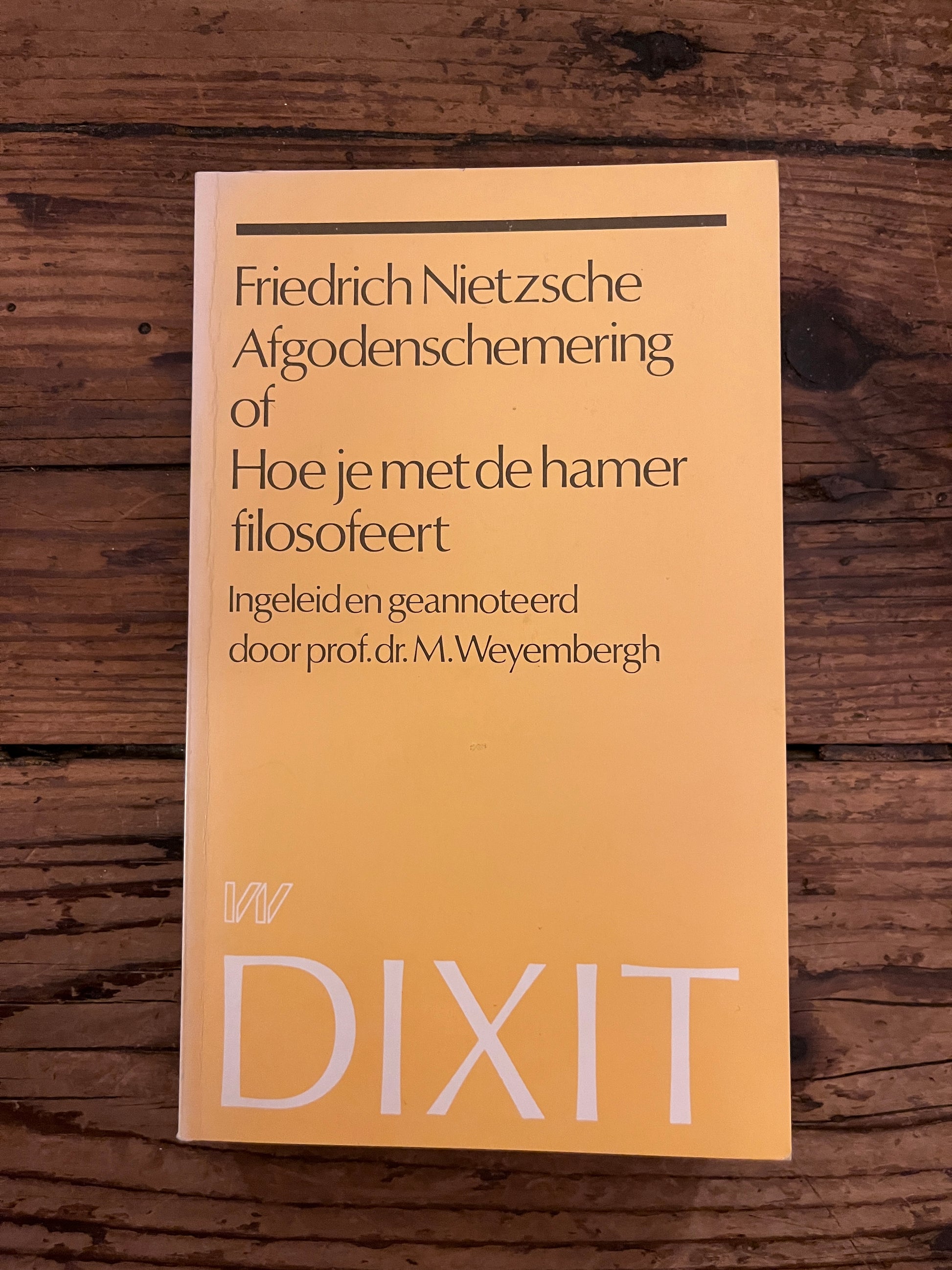 foto van de cover van het boek "afgodenschermering" op houten achtergrond