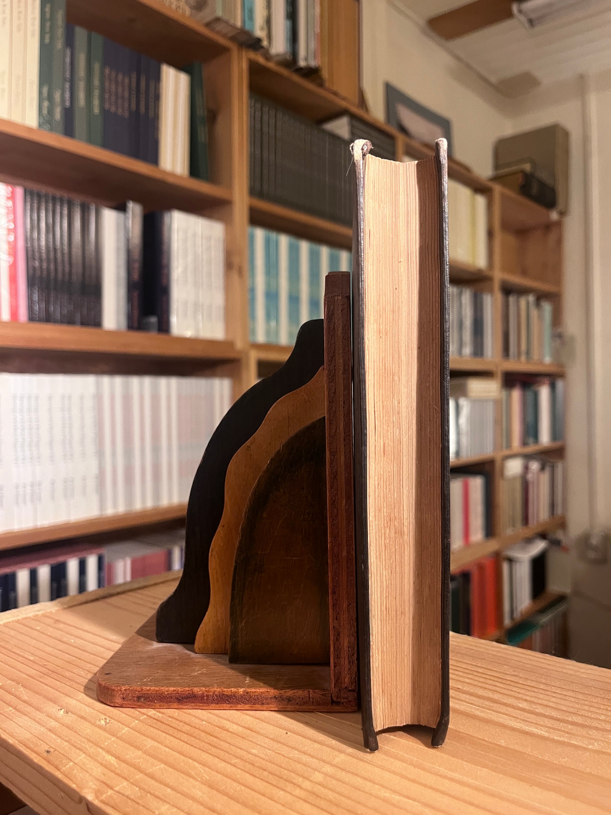 photo of the pages of the book "english traits" with bookshelves as background