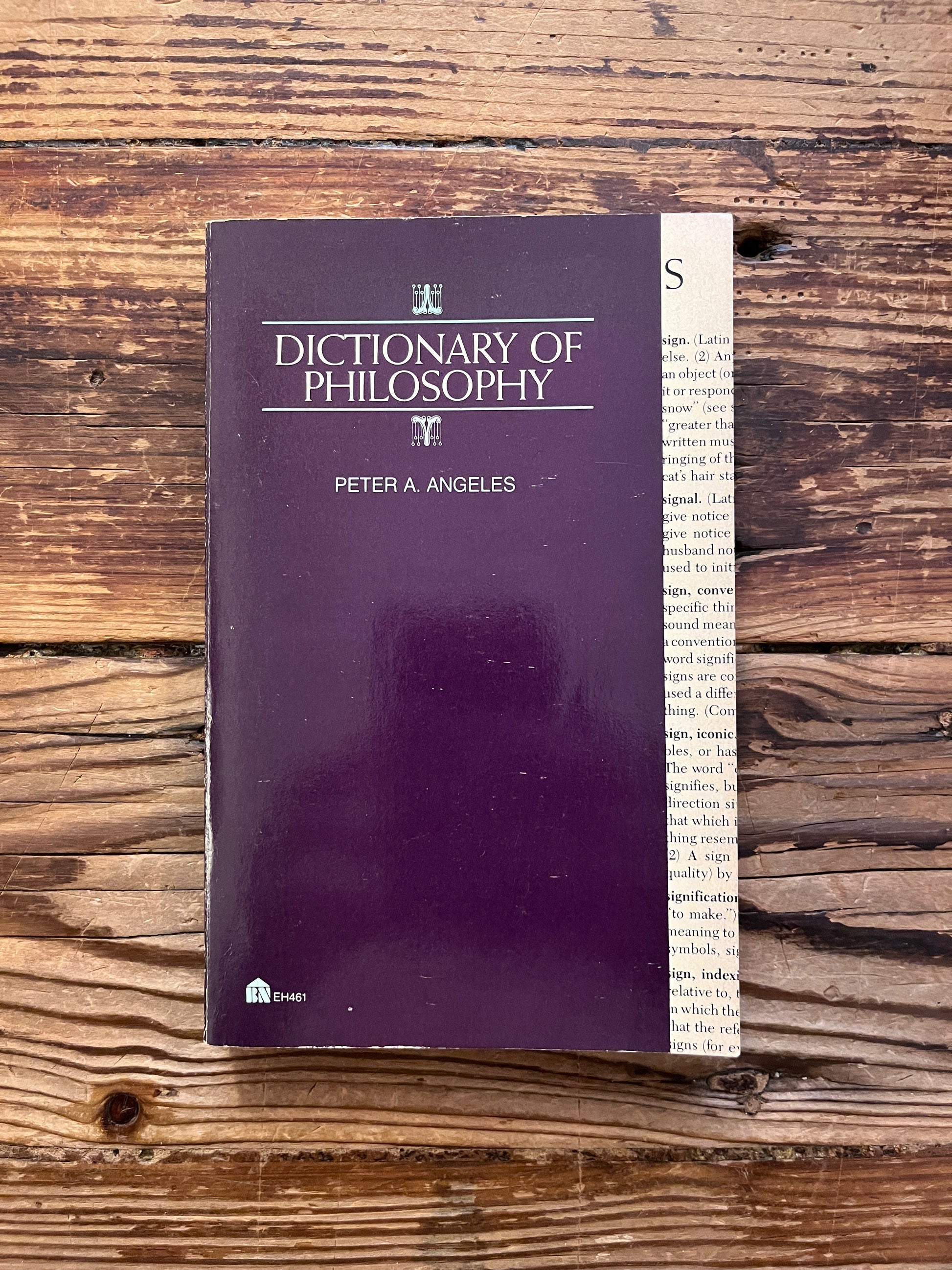 photo of the cover of the book "Dictionary of philosophy" on a wooden background