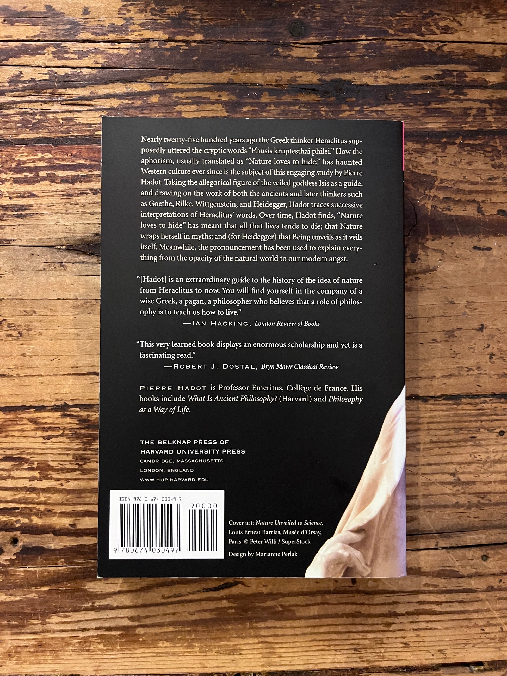 photo of the backcover of the book "the veil of isis" on a wooden background