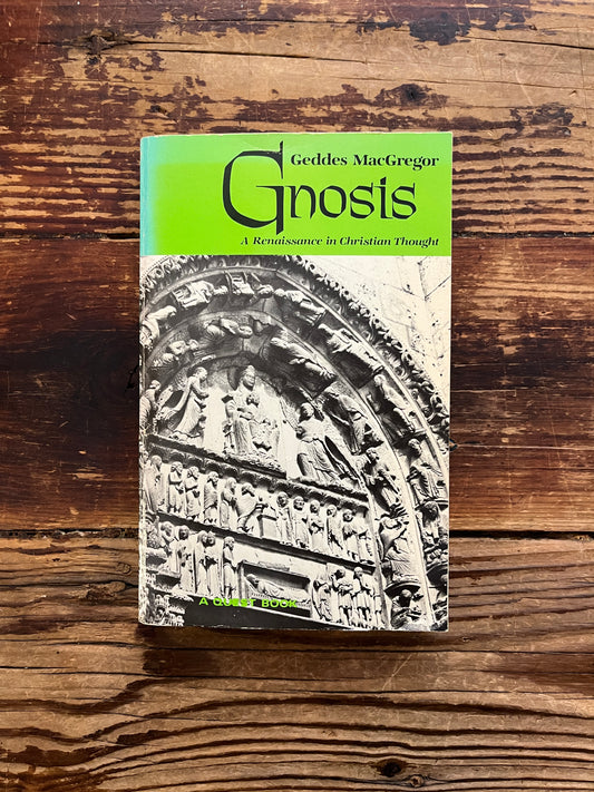 Front cover of book titled 'Gnosis' by Geddes MacGregor on a wooden surface
