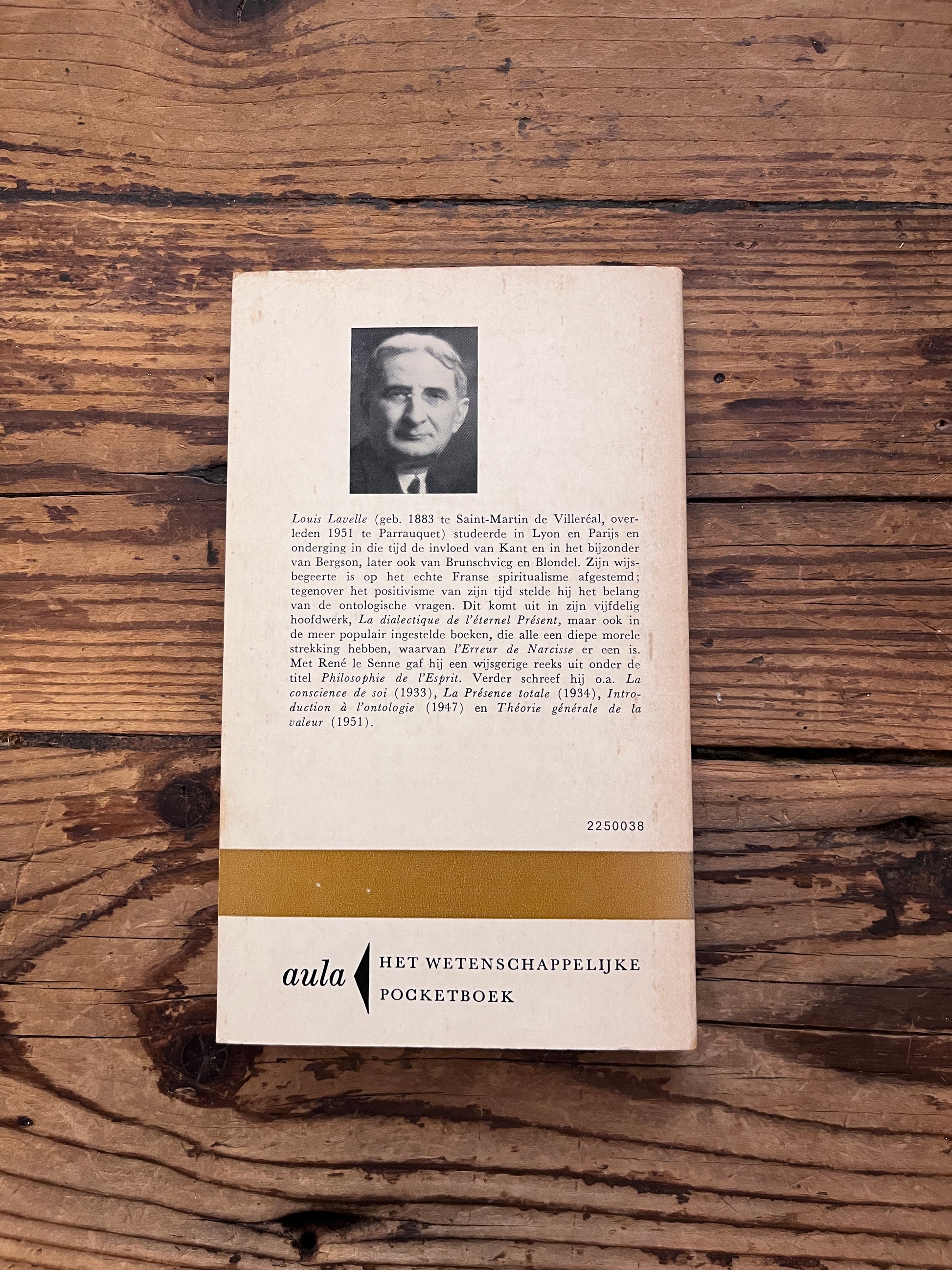 foto van de cover van het boek "de eenzelvige mens hedendaagse wijsgerige bespiegeling" op houten achtergrond