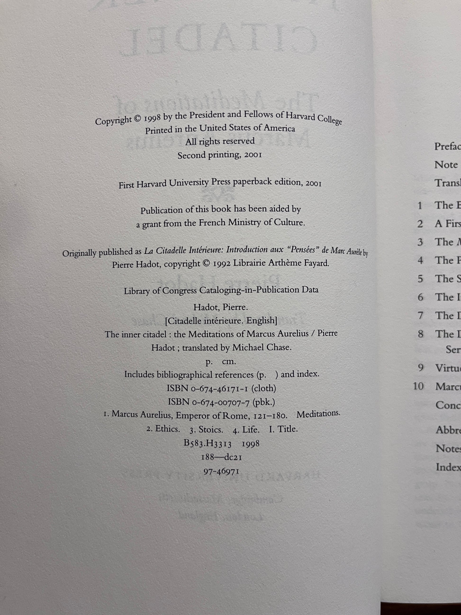 photo og the halftitle page of the book "the inner citadel "