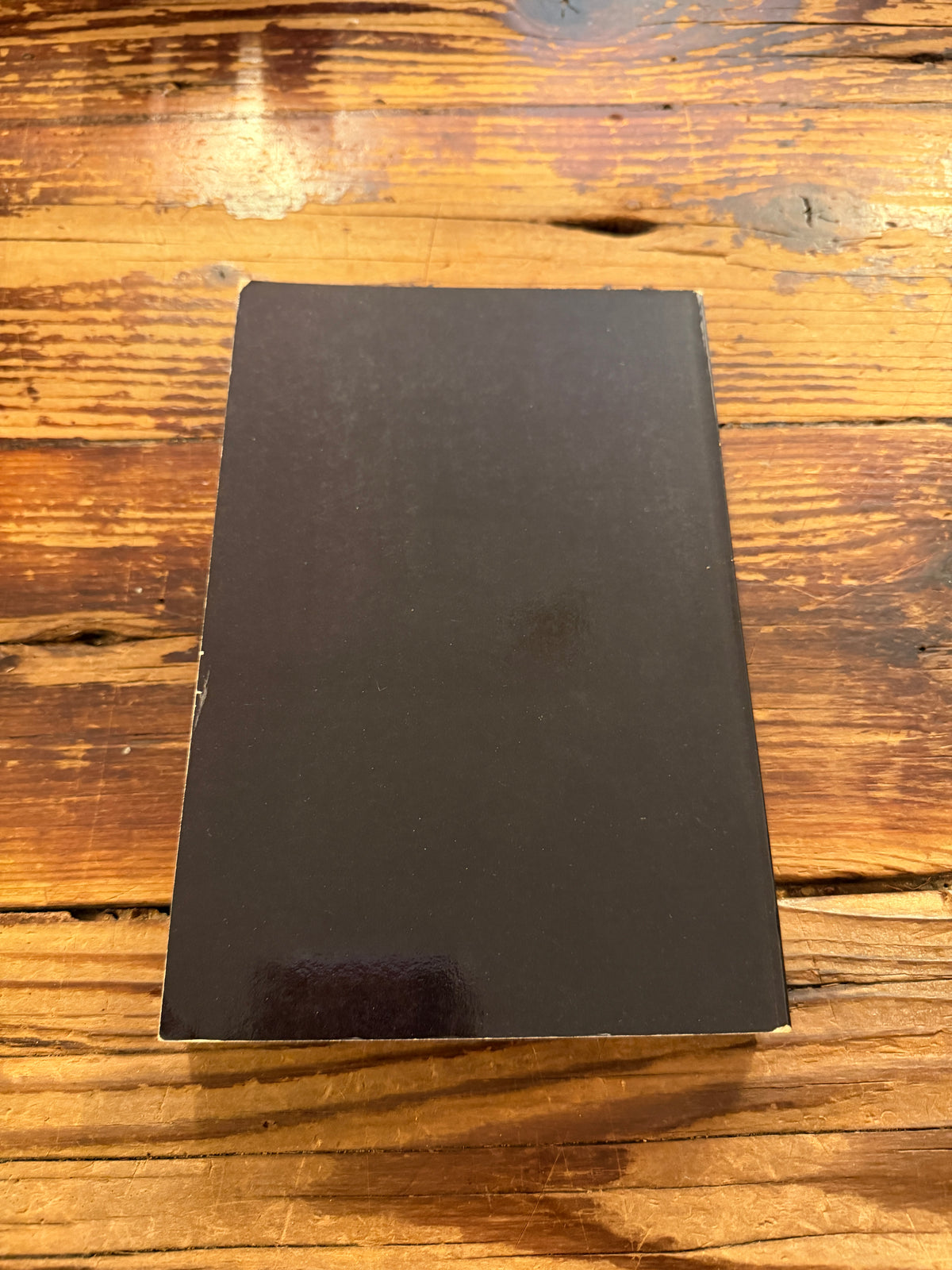 Achterkant van een boek met de titel 'De zelfstandige mens' door Erich Fromm op een houten achtergrond 