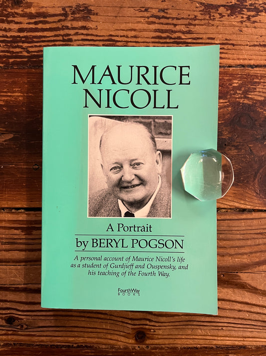 Front cover of book titled 'Maurice Nicoll: A Portrait' by Beryl Pogson on a wooden surface.