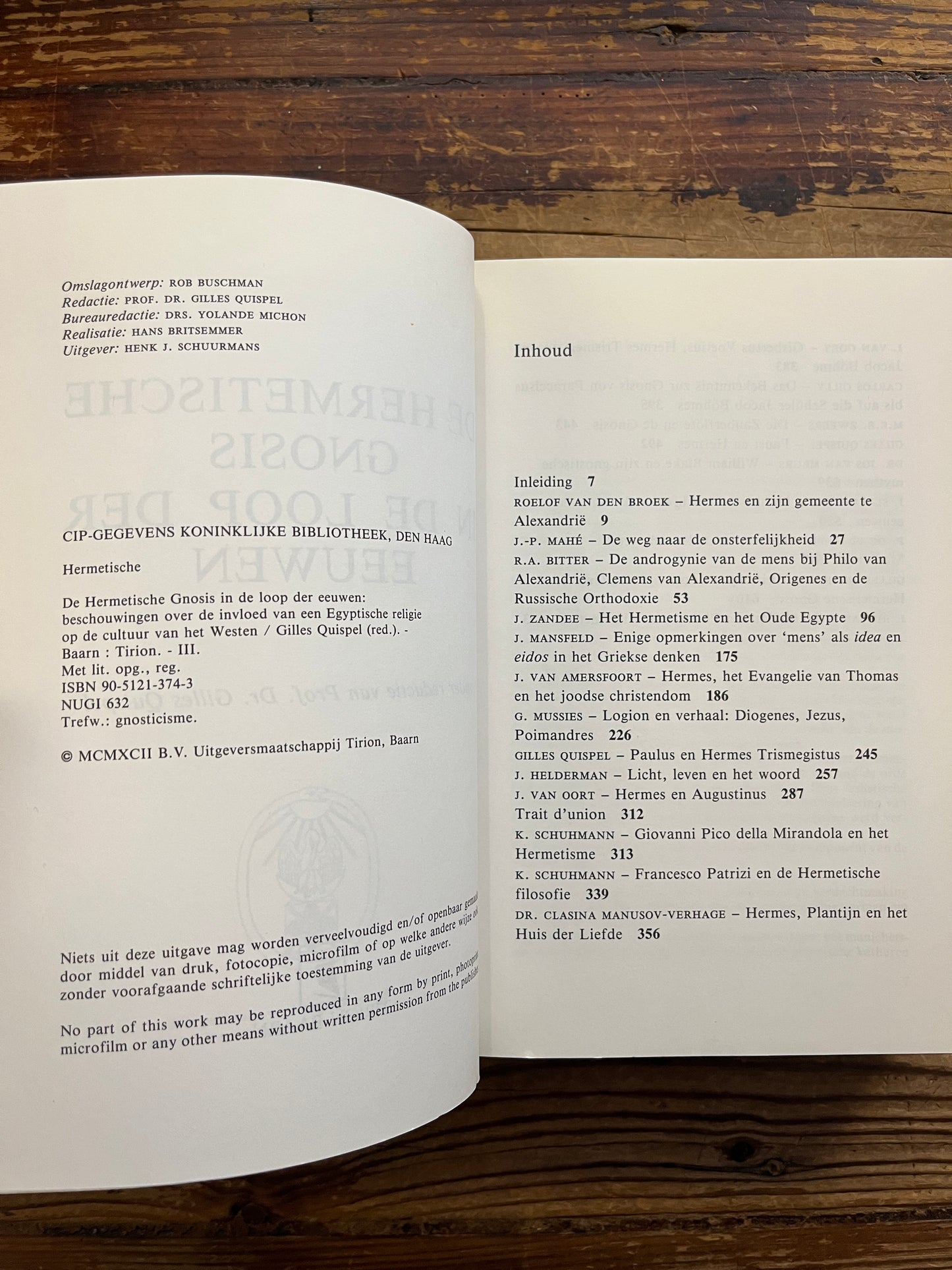 boek met de titel 'De Hermetische Gnosis in de loop der eeuwen' redactie door Prof. Dr. C. Quispel 