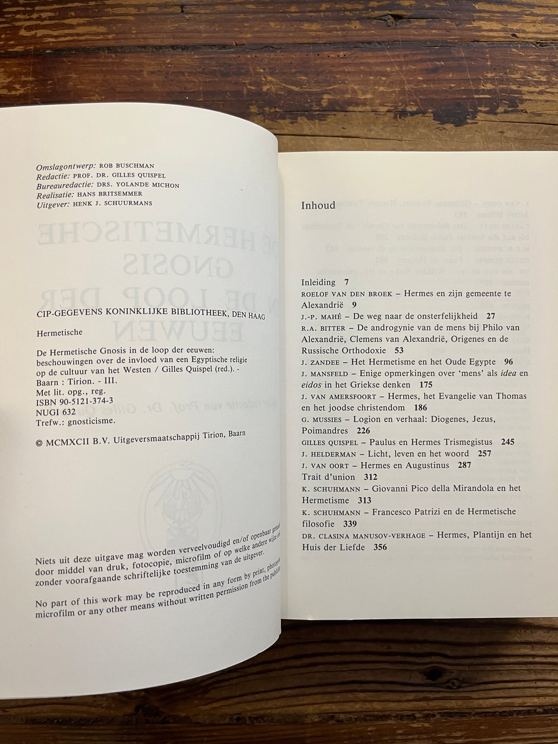 boek met de titel 'De Hermetische Gnosis in de loop der eeuwen' redactie door Prof. Dr. C. Quispel 