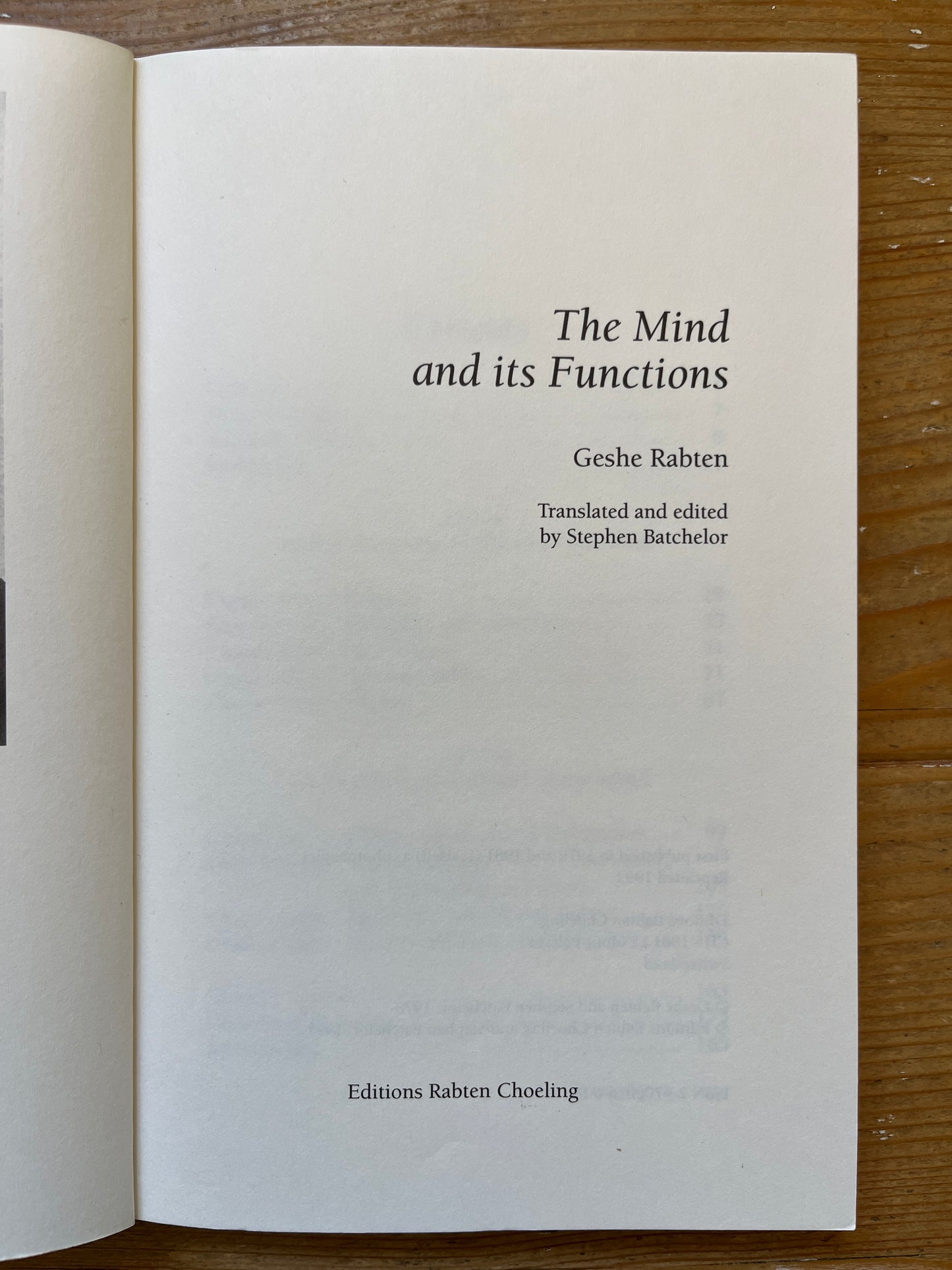 The mind and its Functions, Geshe Rabten