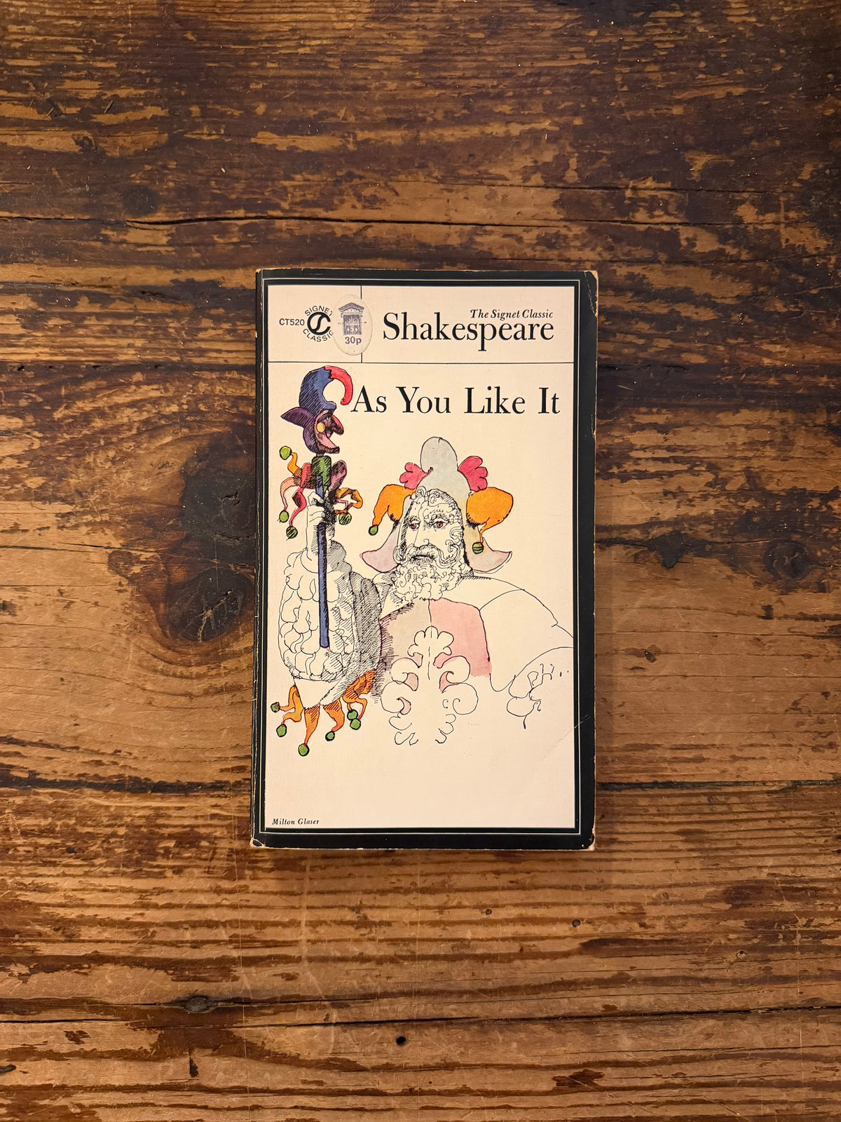 photo of the cover of the book "As you like it " on a wooden background