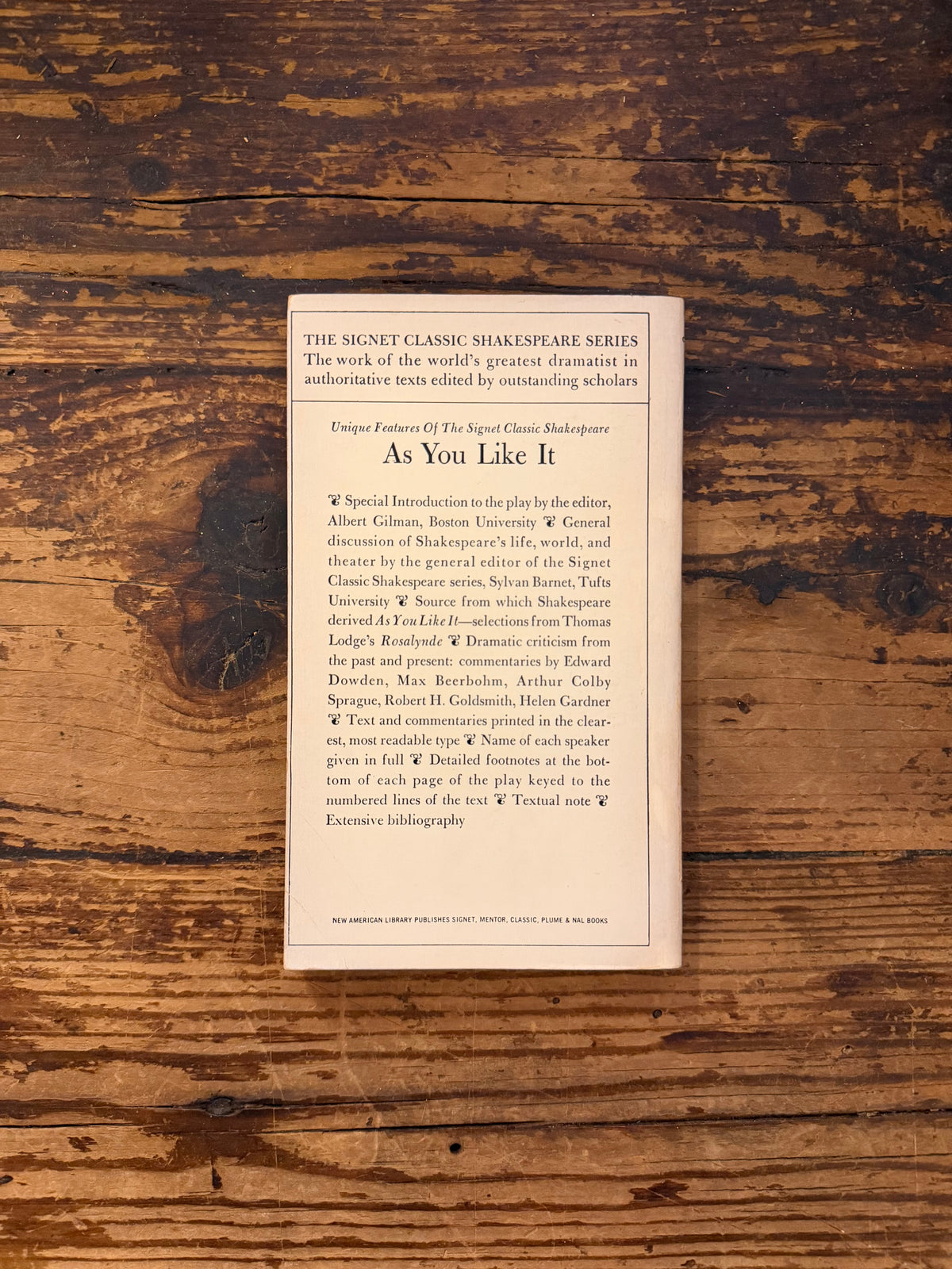 photo of the cover of the book "As you like it " on a wooden background