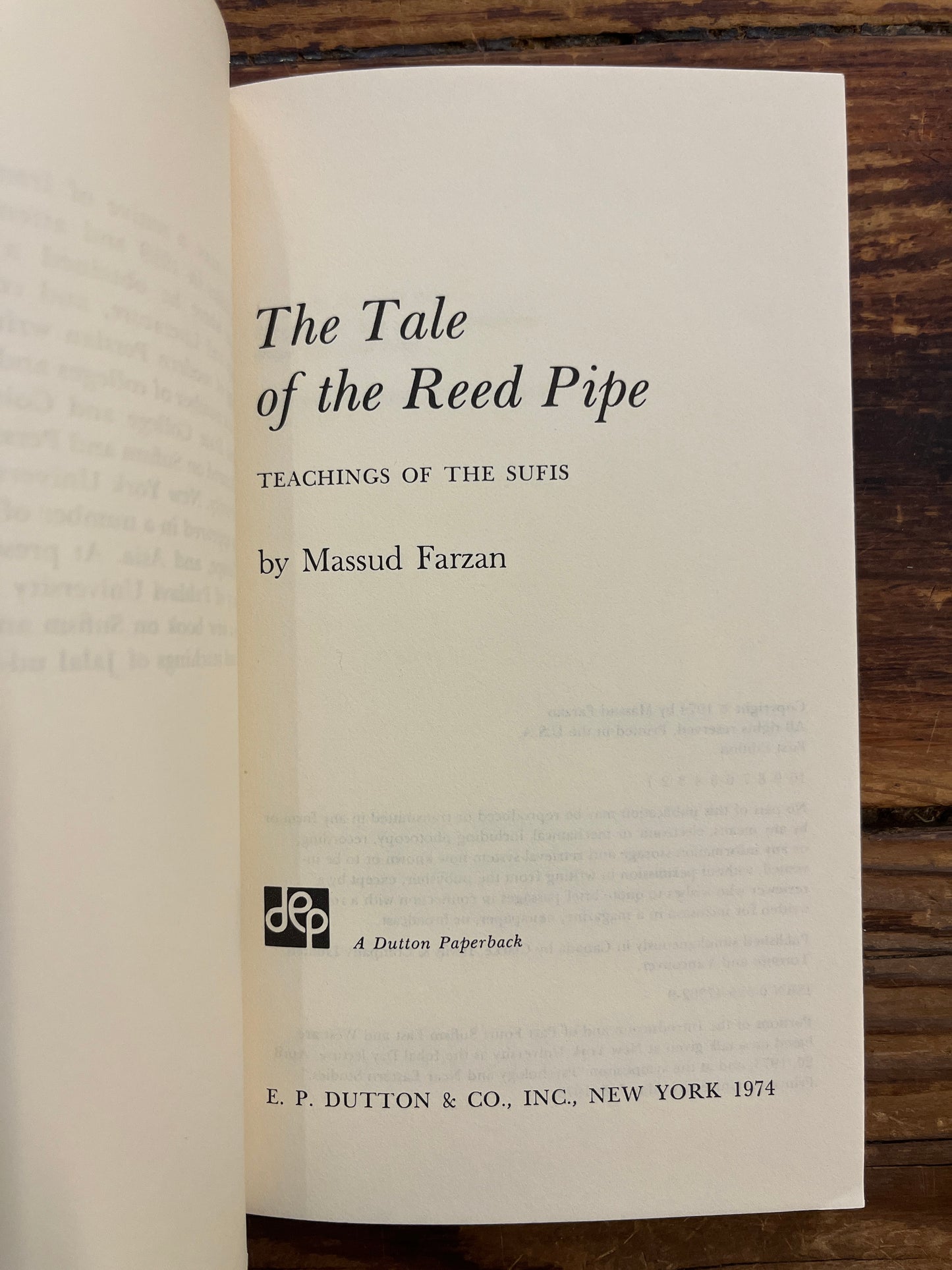 Teachings of the Sufis, the tale of the reed pipe, Massud Farzan