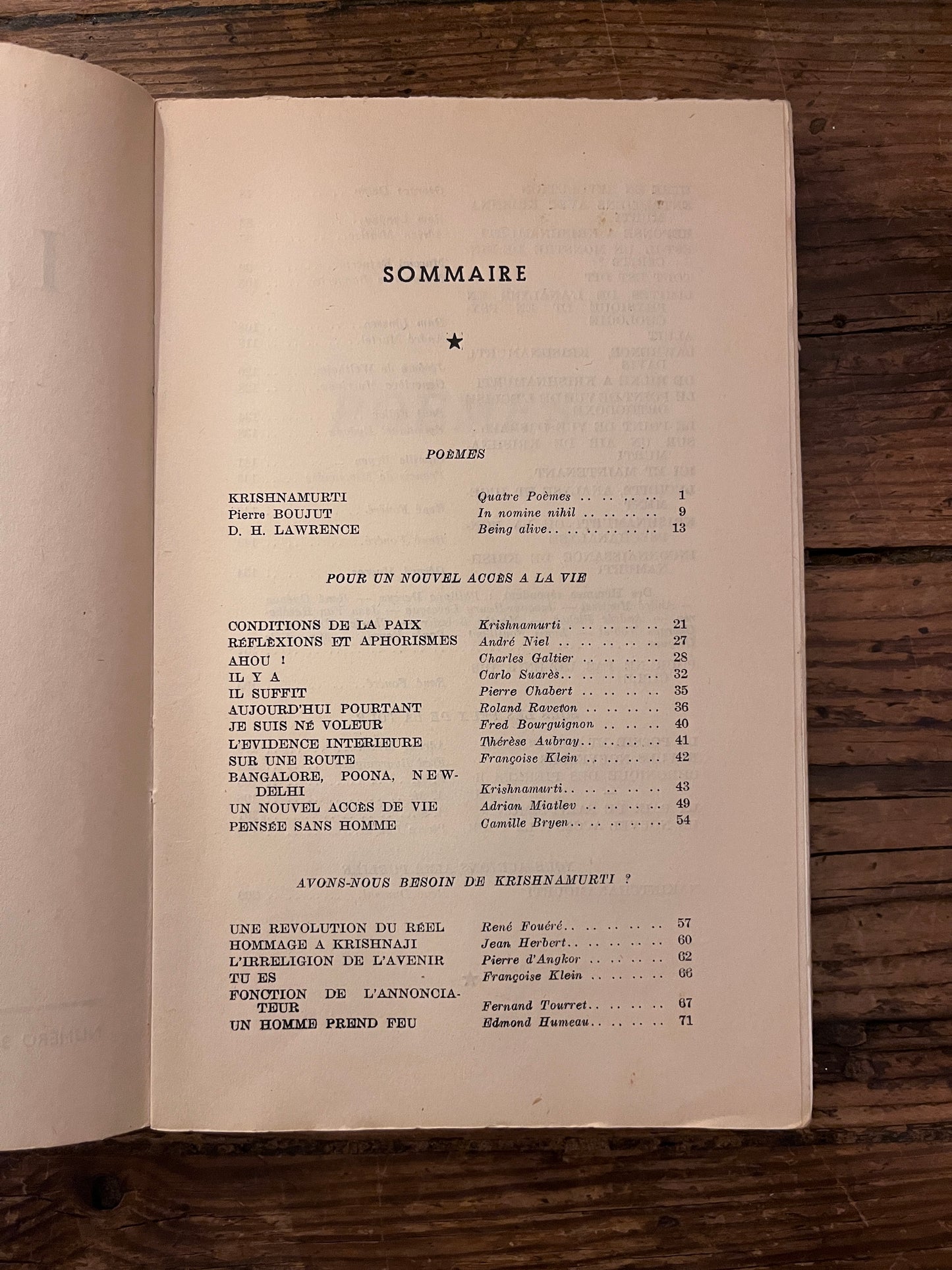 sommaire du livre " pour un nouvel acces a la vie