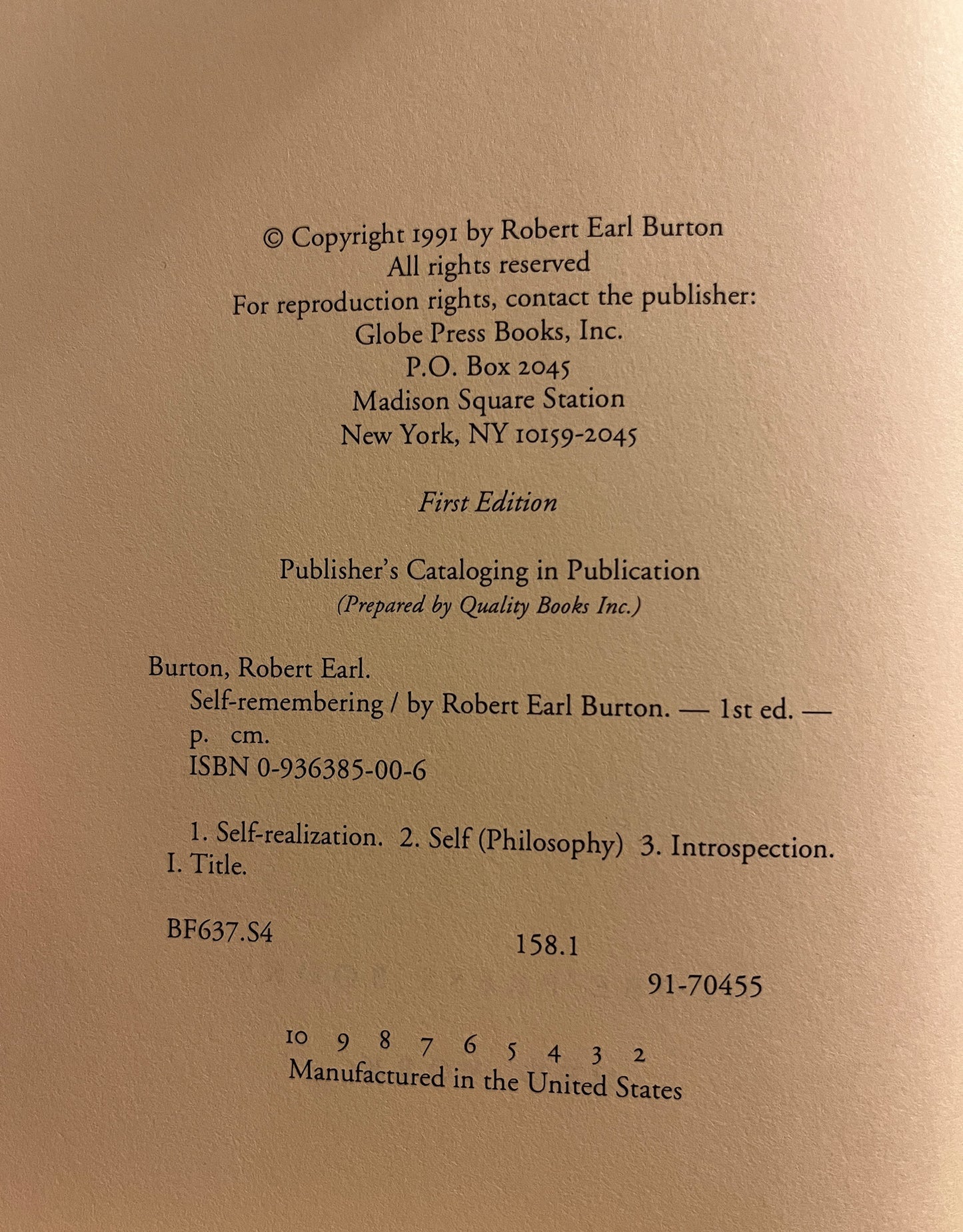 Self Remembering, Robert Earl Burton, First Edition