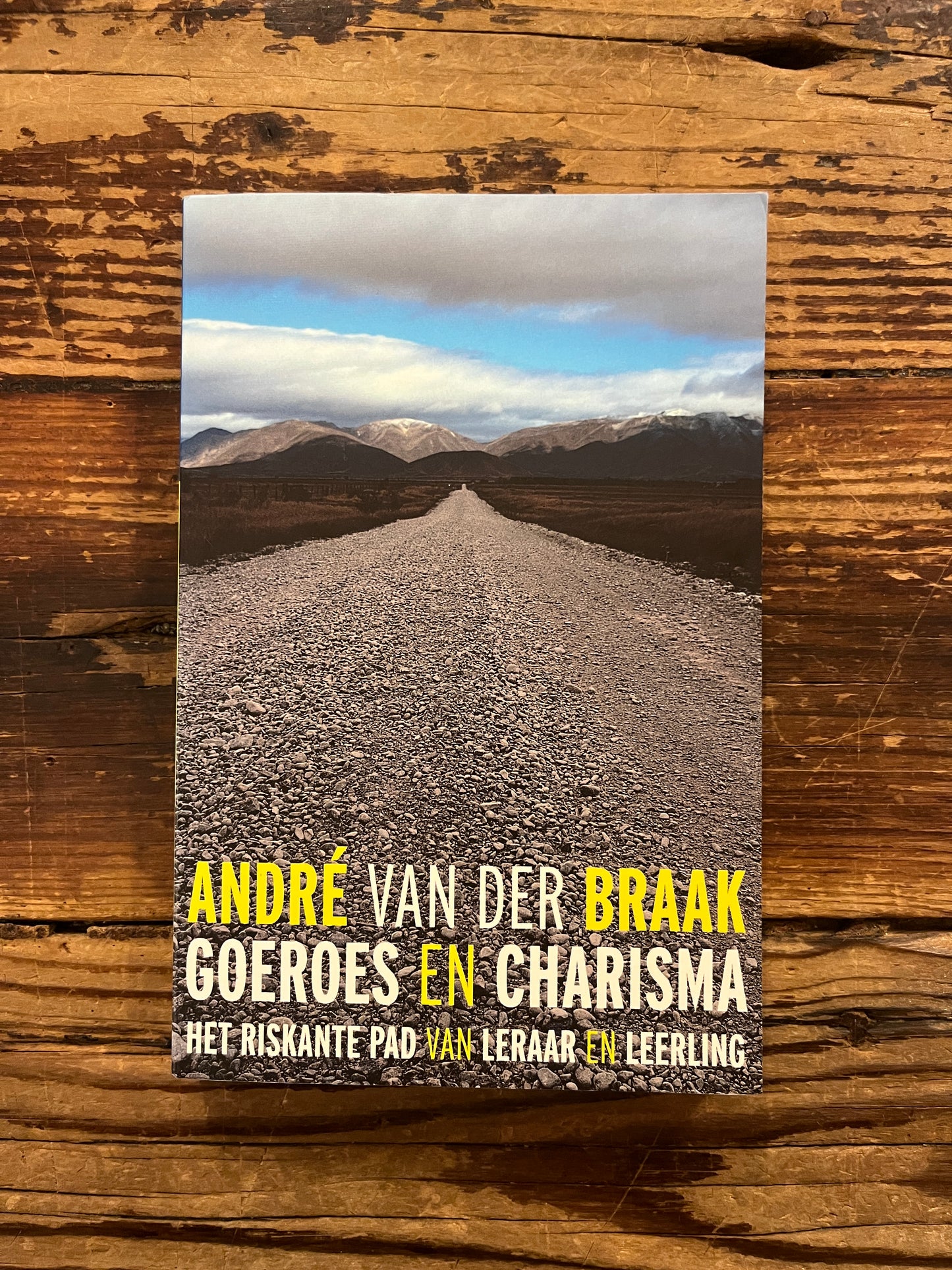 Voorkant van boek 'goeroes en charisma' door André van der Braak op een houten achtergrond 