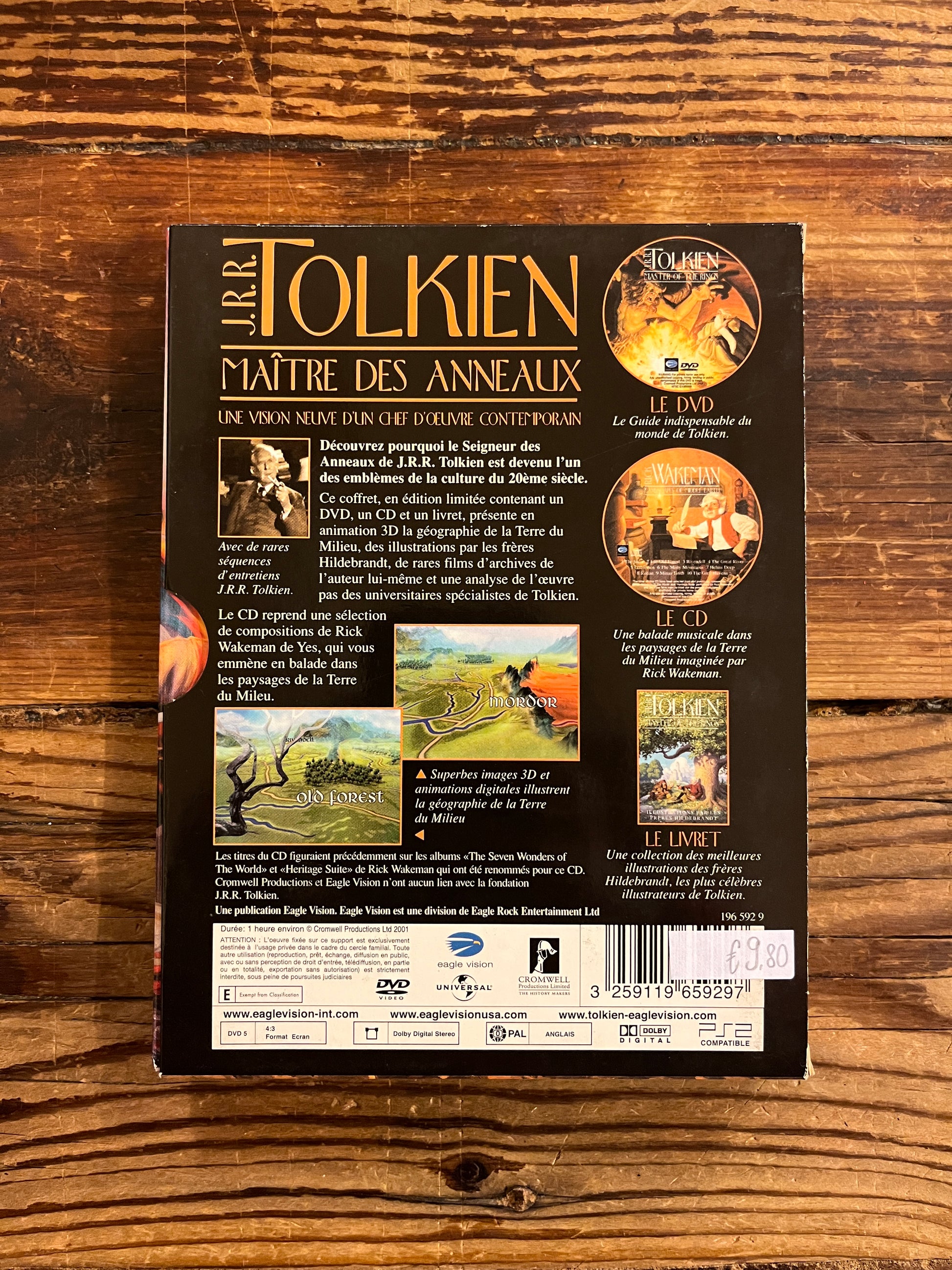 L'arrière du dvd 'Tolkien maitre des anneaux' 