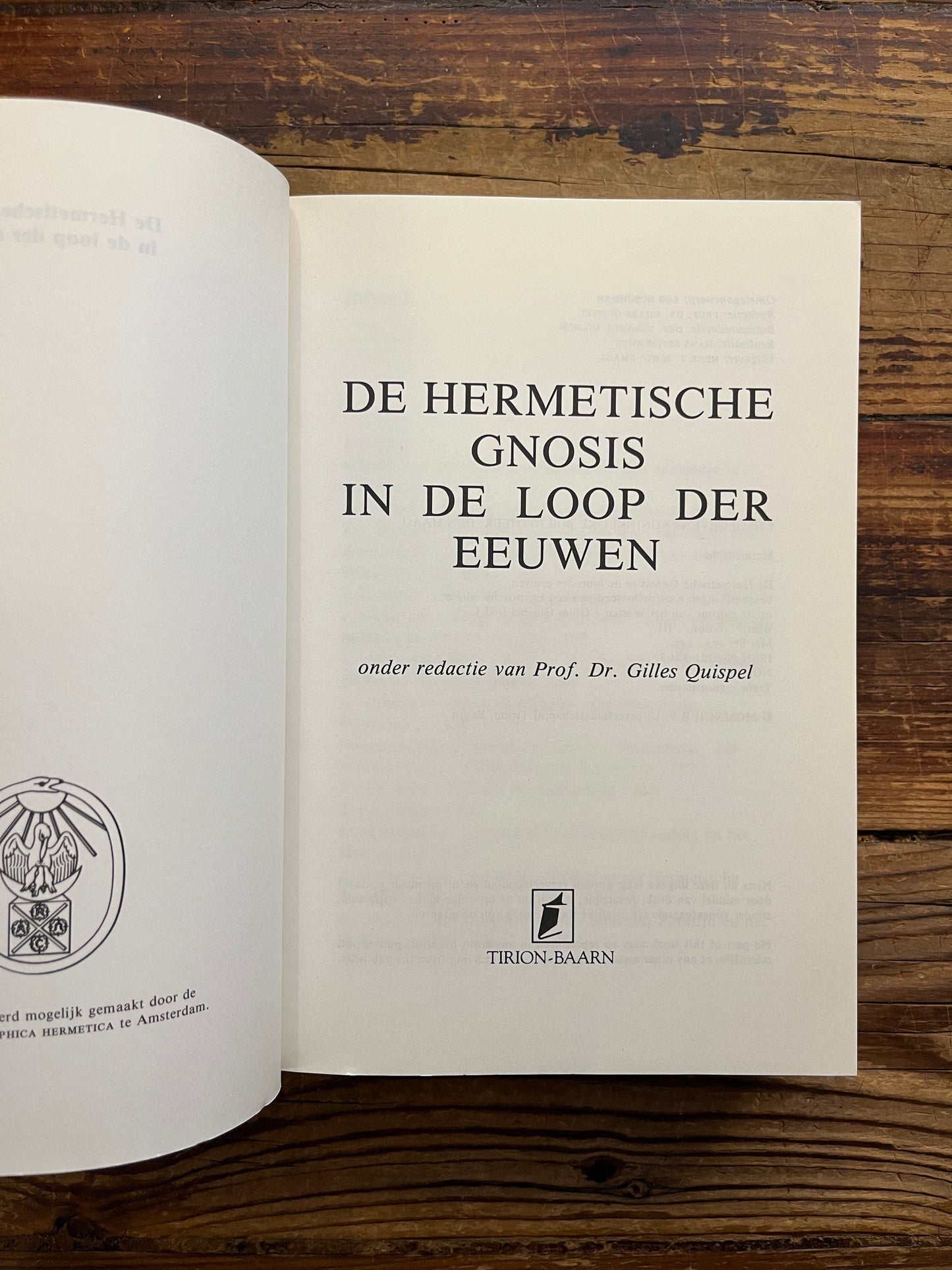 boek met de titel 'De Hermetische Gnosis in de loop der eeuwen' redactie door Prof. Dr. C. Quispel 