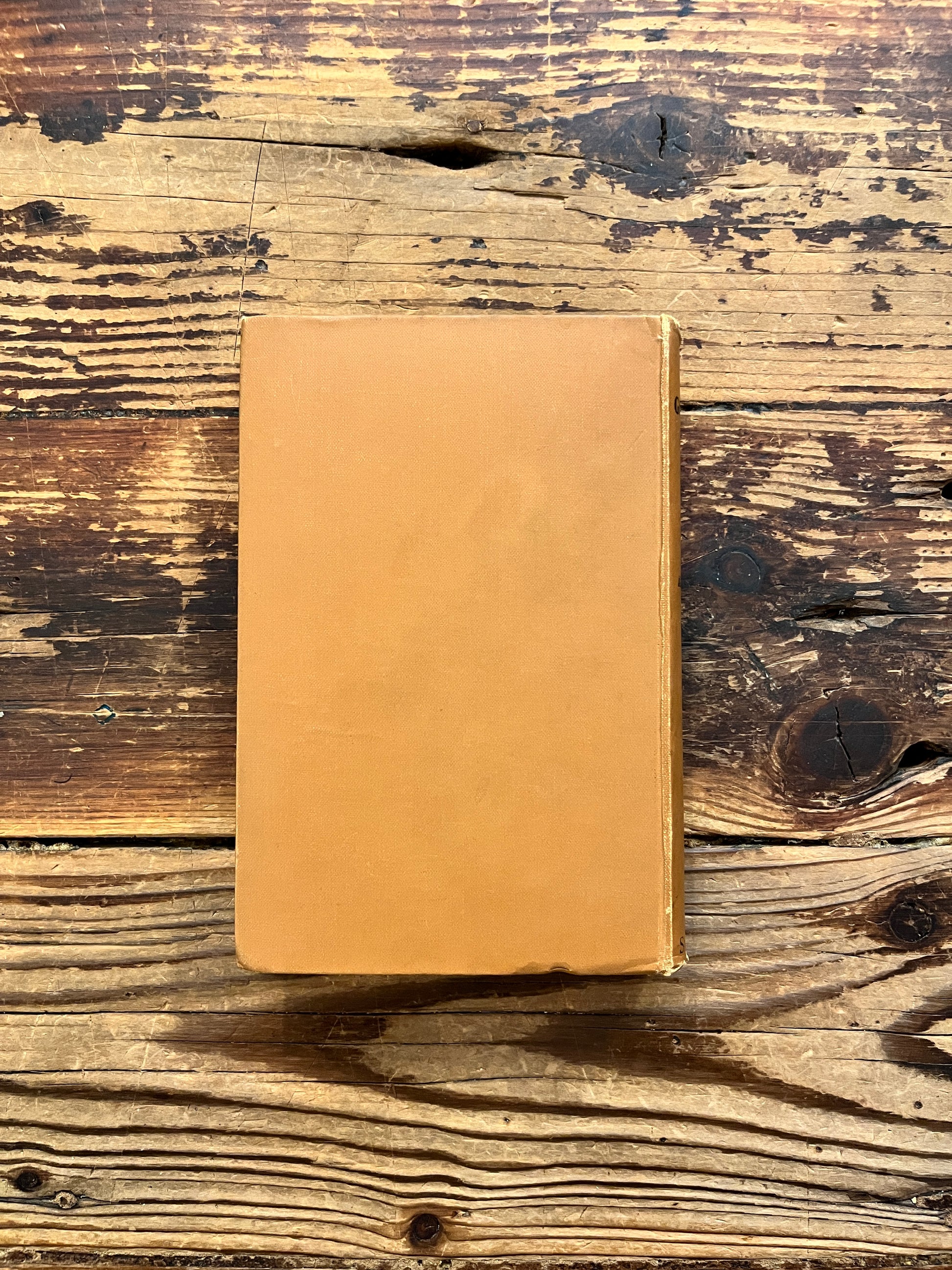 Back cover of book with the title 'the gospels, fact, myth or legend ? by J.P. Arendzen Ph.D. on a wooden surface