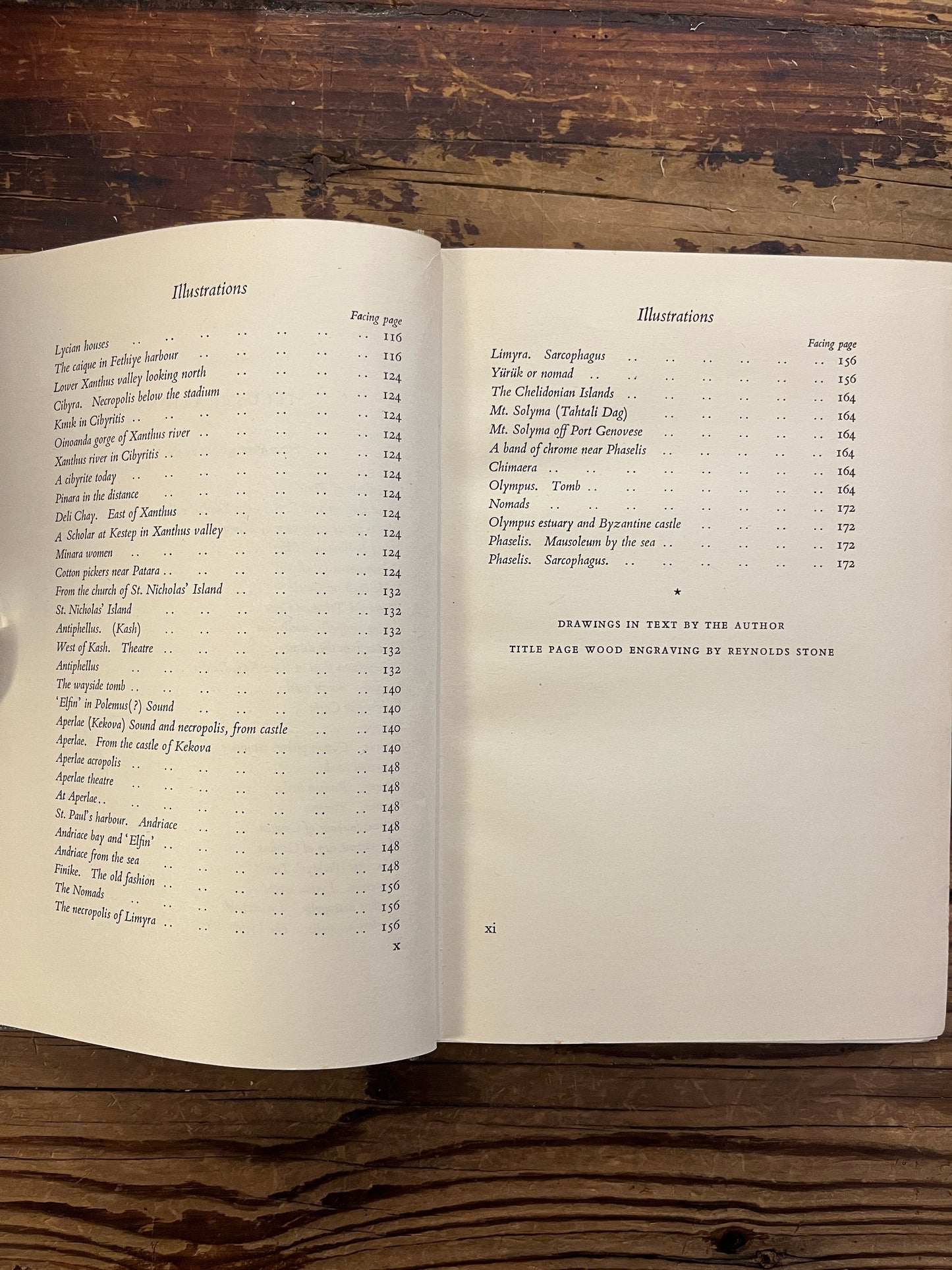 open book titled 'The Lycian Shore' by Freya Stark on a wooden surface