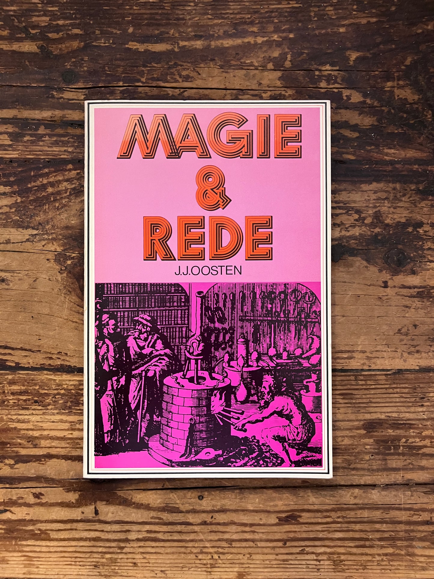 foto van de omslag van het boek "magie en rede" op een houten actergrond